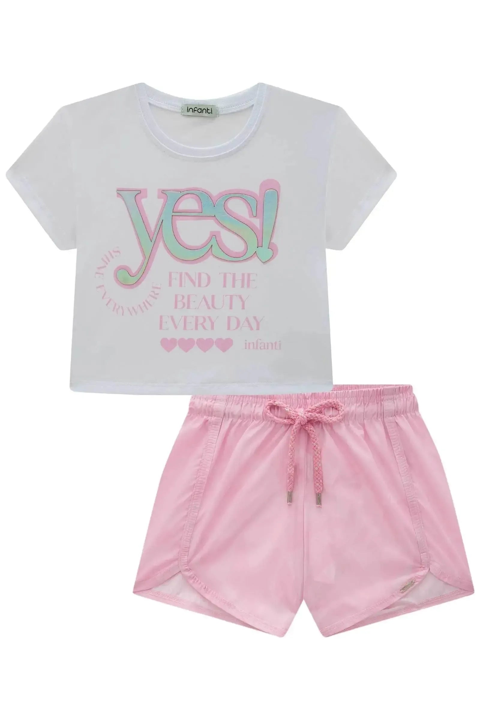 Conjunto de Blusa Boxy Over em Malha Power e Shorts em Nylon Aspen 83683 Infanti Infantil Menina