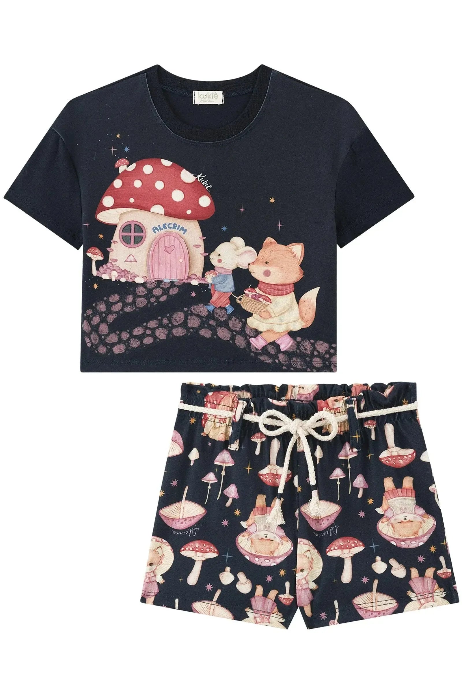 Conjunto de Blusa Boxy Over em Meia Malha e Short em Malha Fresh 93749 Kukiê Infantil Menina