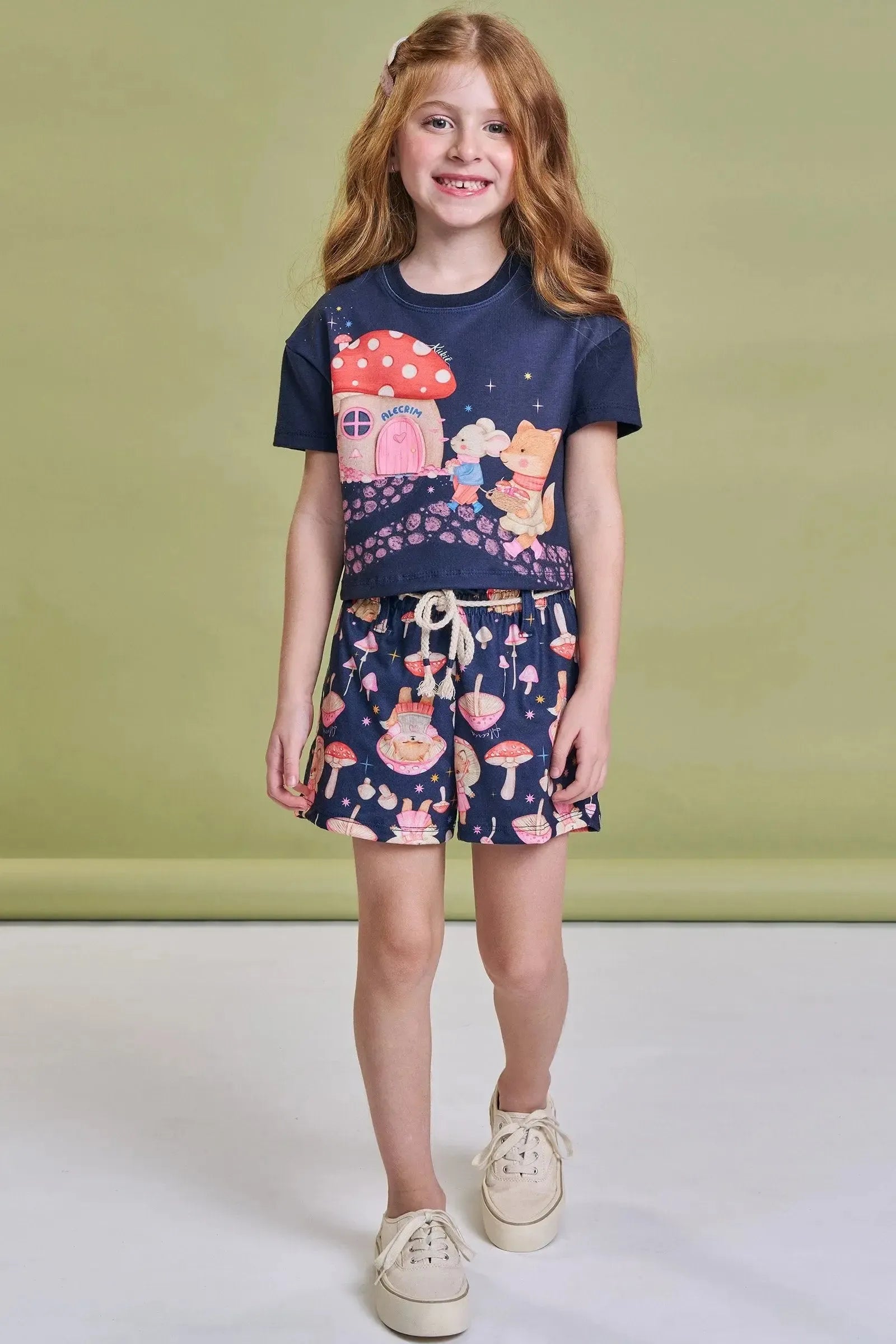 Conjunto de Blusa Boxy Over em Meia Malha e Short em Malha Fresh 93749 Kukiê Infantil Menina