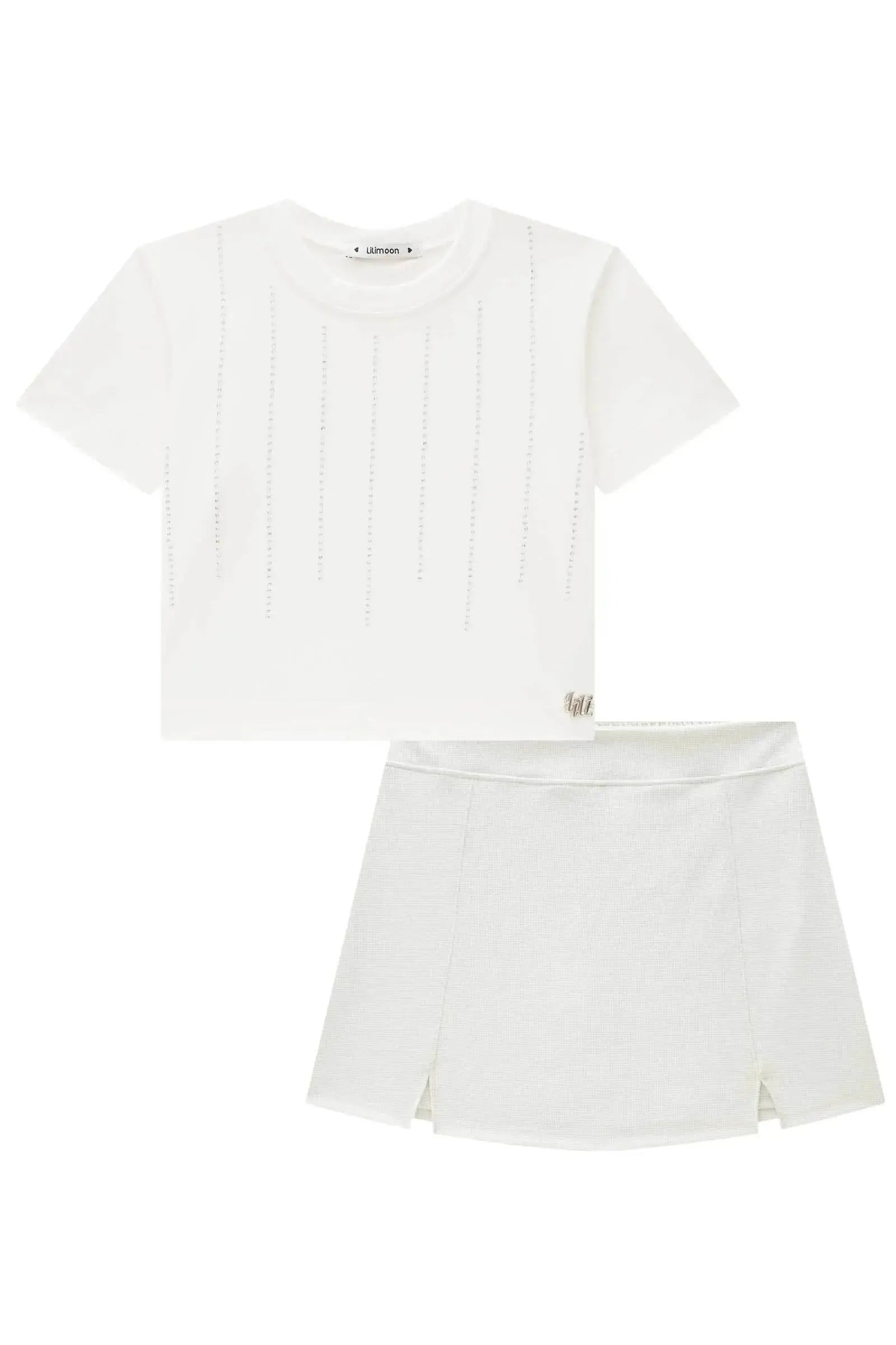Conjunto de Blusa Boxy Over em Meia Malha e Short Saia em Malha Inter Shine 83820 Lilimoon Teen Menina
