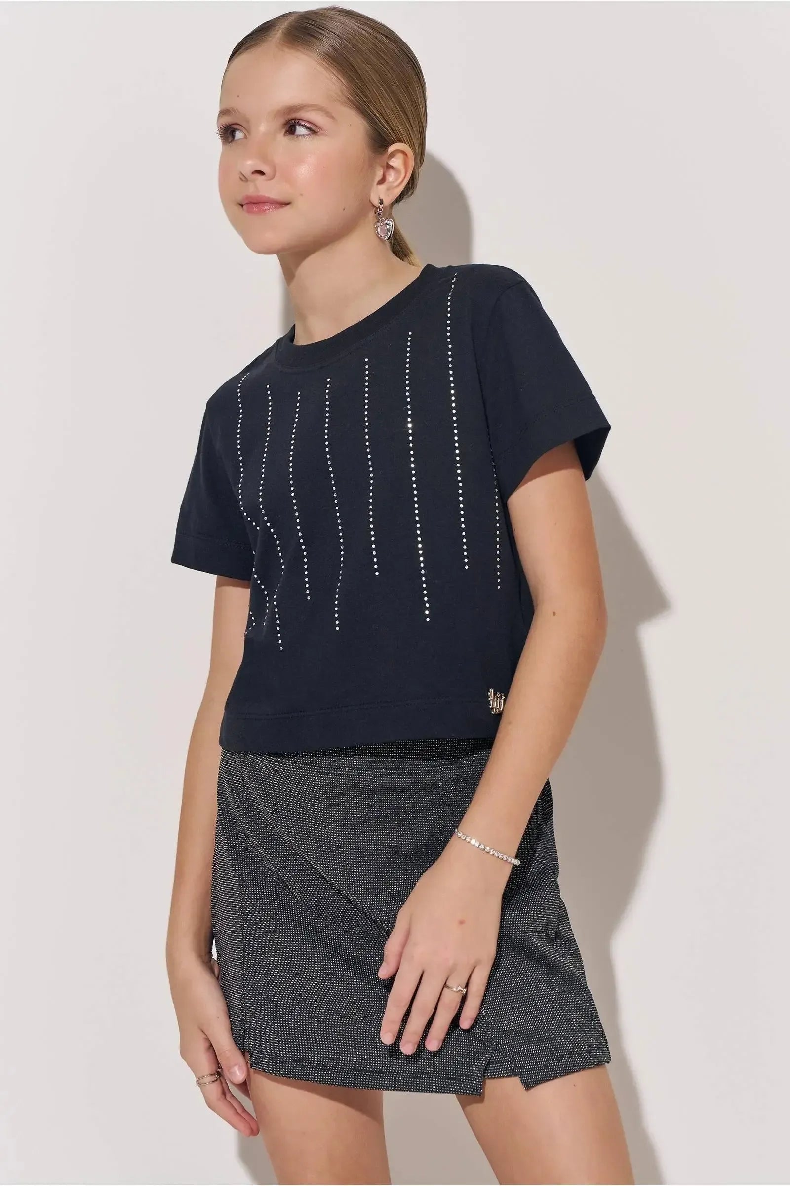 Conjunto de Blusa Boxy Over em Meia Malha e Short Saia em Malha Inter Shine 83820 Lilimoon Teen Menina
