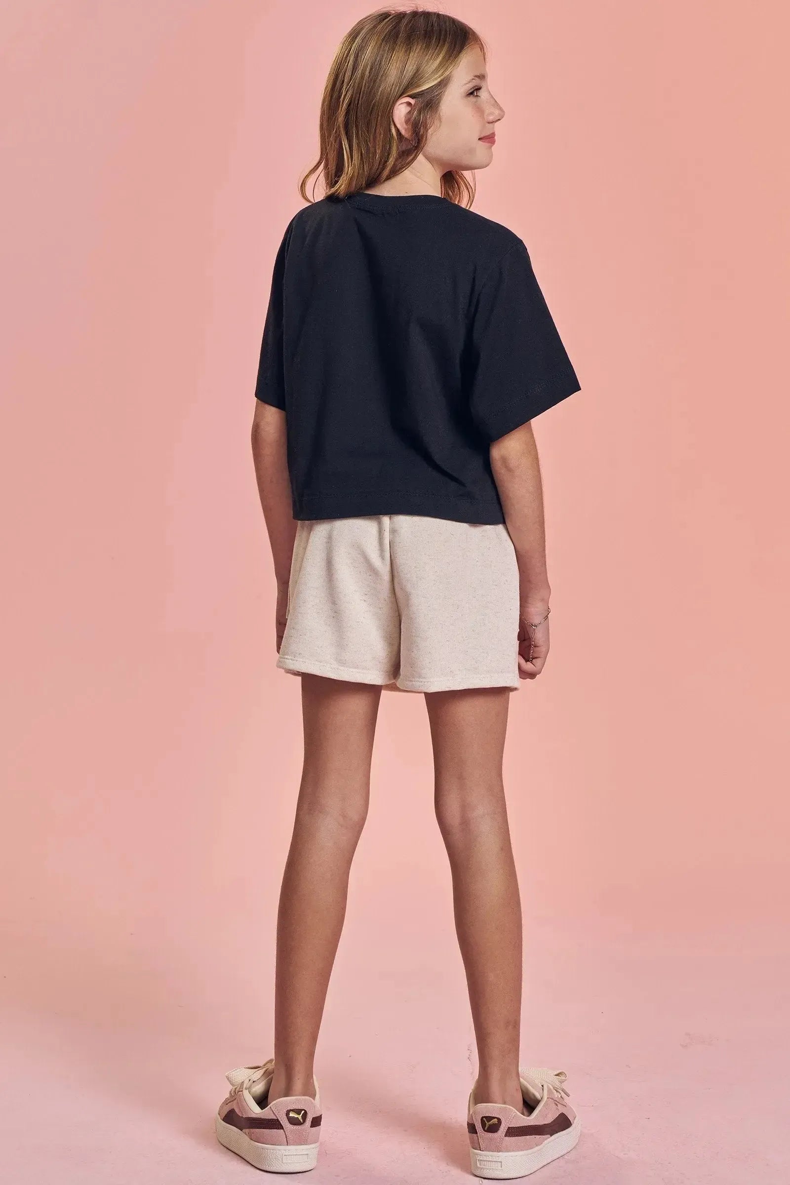 Conjunto de Blusa Boxy Over em Meia Malha e Short Saia em Moletom sem Pelúcia 92688 Lilimoon Teen Menina