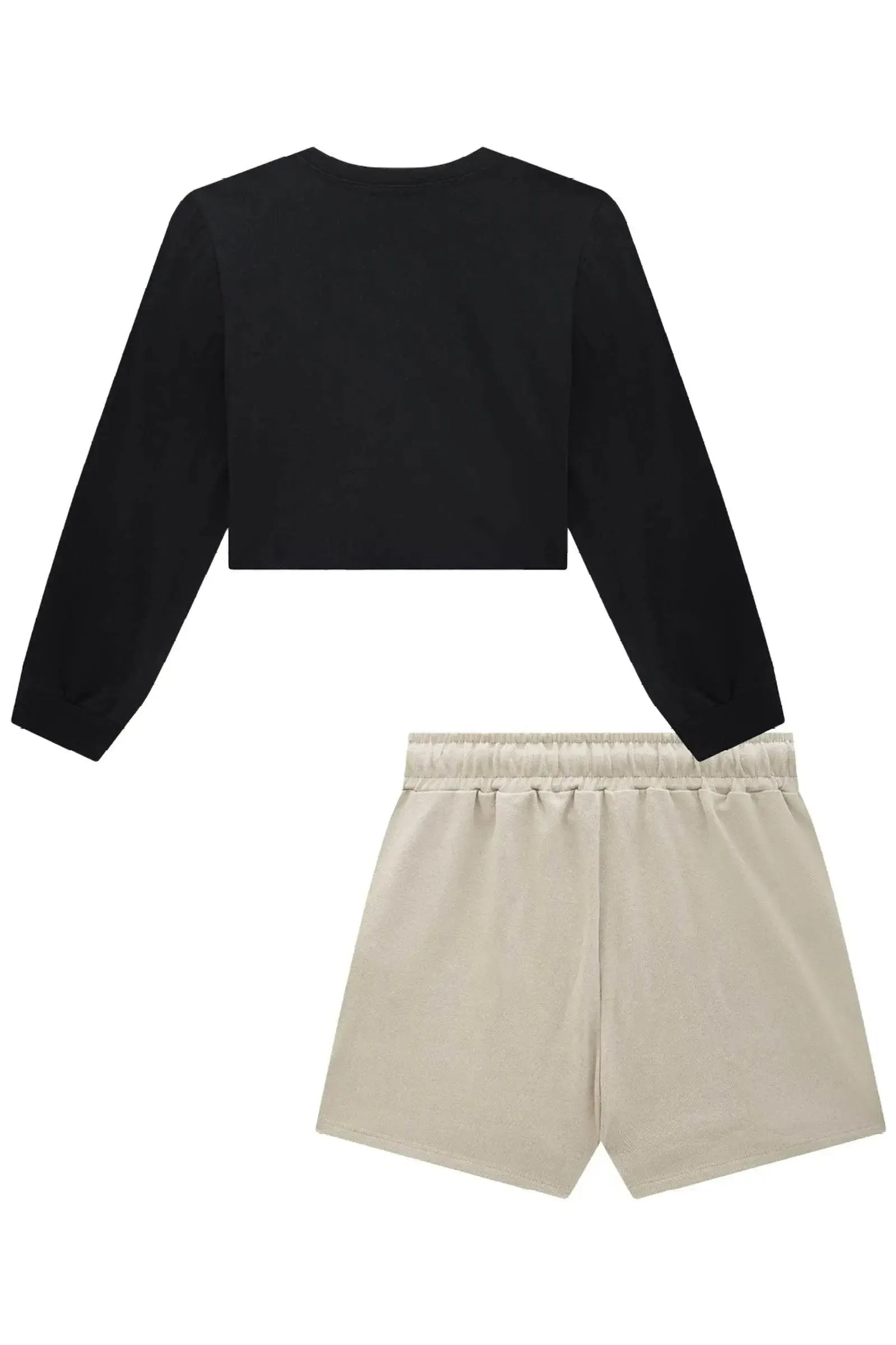 Conjunto de Blusa Boxy Over em Meia Malha e Short Saia em Moletwill 92178 Vic&Vicky Teen Menina