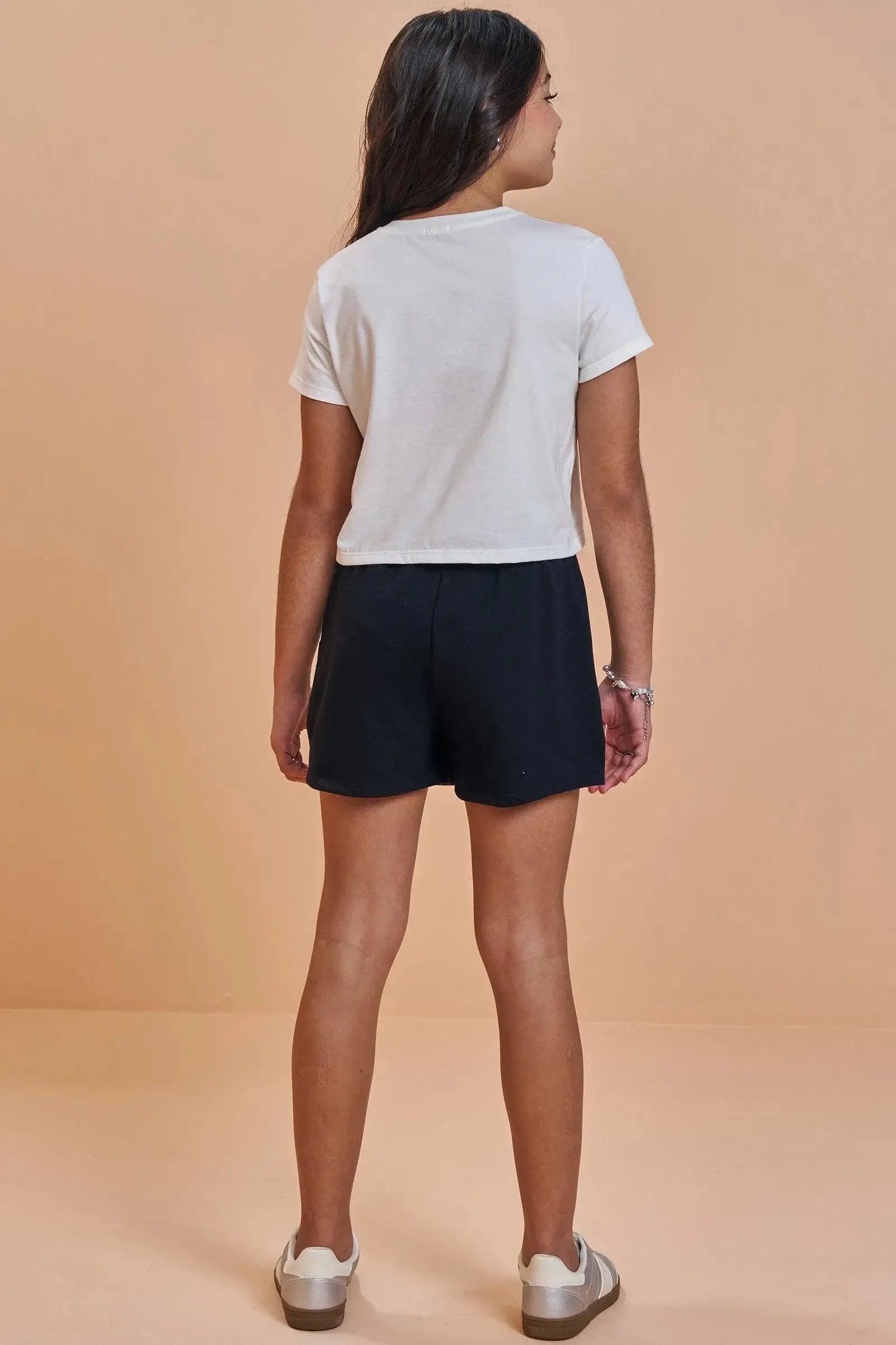 Conjunto de Blusa Boxy Over em Meia Malha e Short Saia em Moletwill 93490 Vic&Vicky Teen Menina