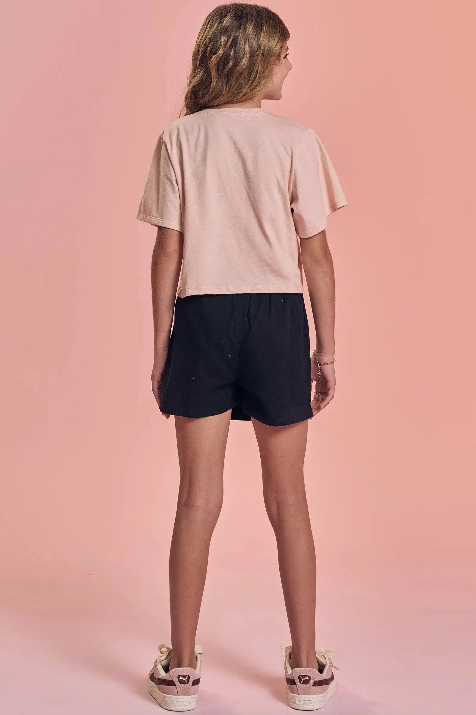 Conjunto de Blusa Boxy Over em Meia Malha e Short Saia em Sarja com Elastano 93288 Lilimoon Teen Menina