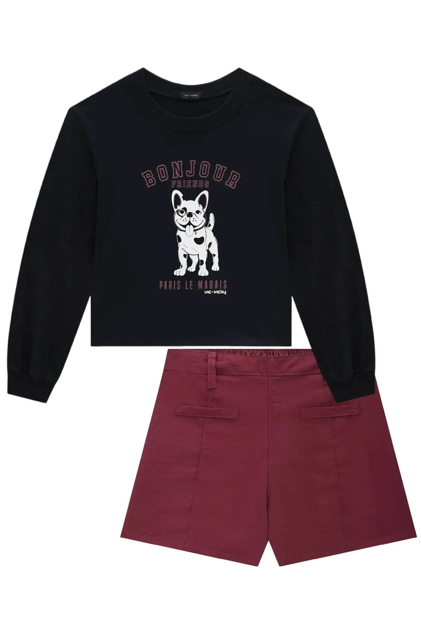 Conjunto de Blusa Boxy Over em Meia Malha e Shorts em Alfaiataria Marant 90703 Vic&Vicky Teen Menina