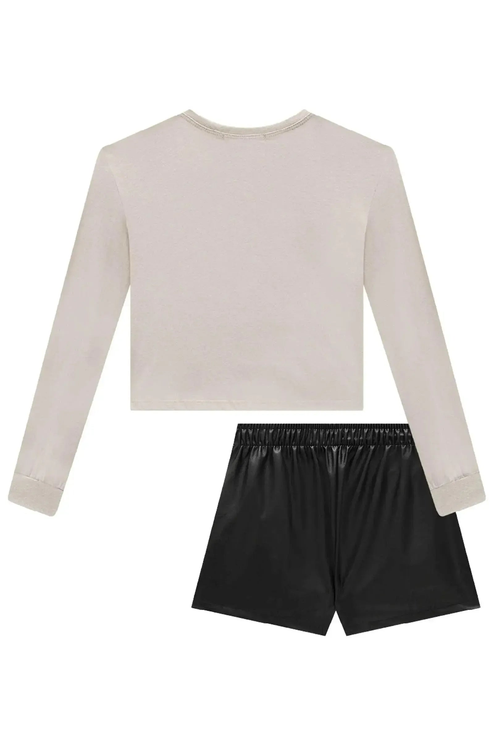 Conjunto de Blusa Boxy Over em Meia Malha e Shorts em Couro Sintético 90758 Lilimoon Teen Menina