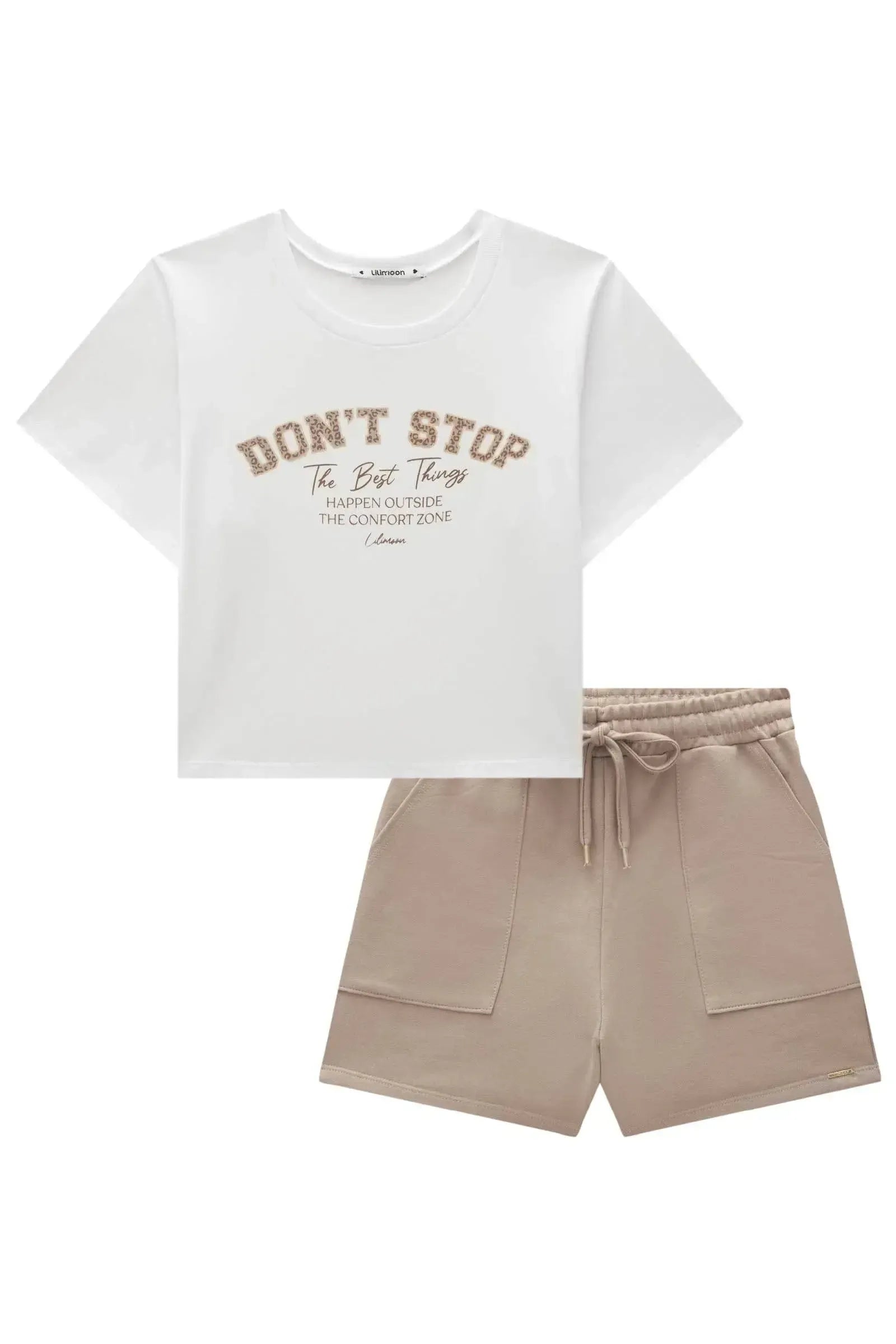 Conjunto de Blusa Boxy Over em Meia Malha e Shorts em Moletom sem Pelúcia 84442 Lilimoon Teen Menina