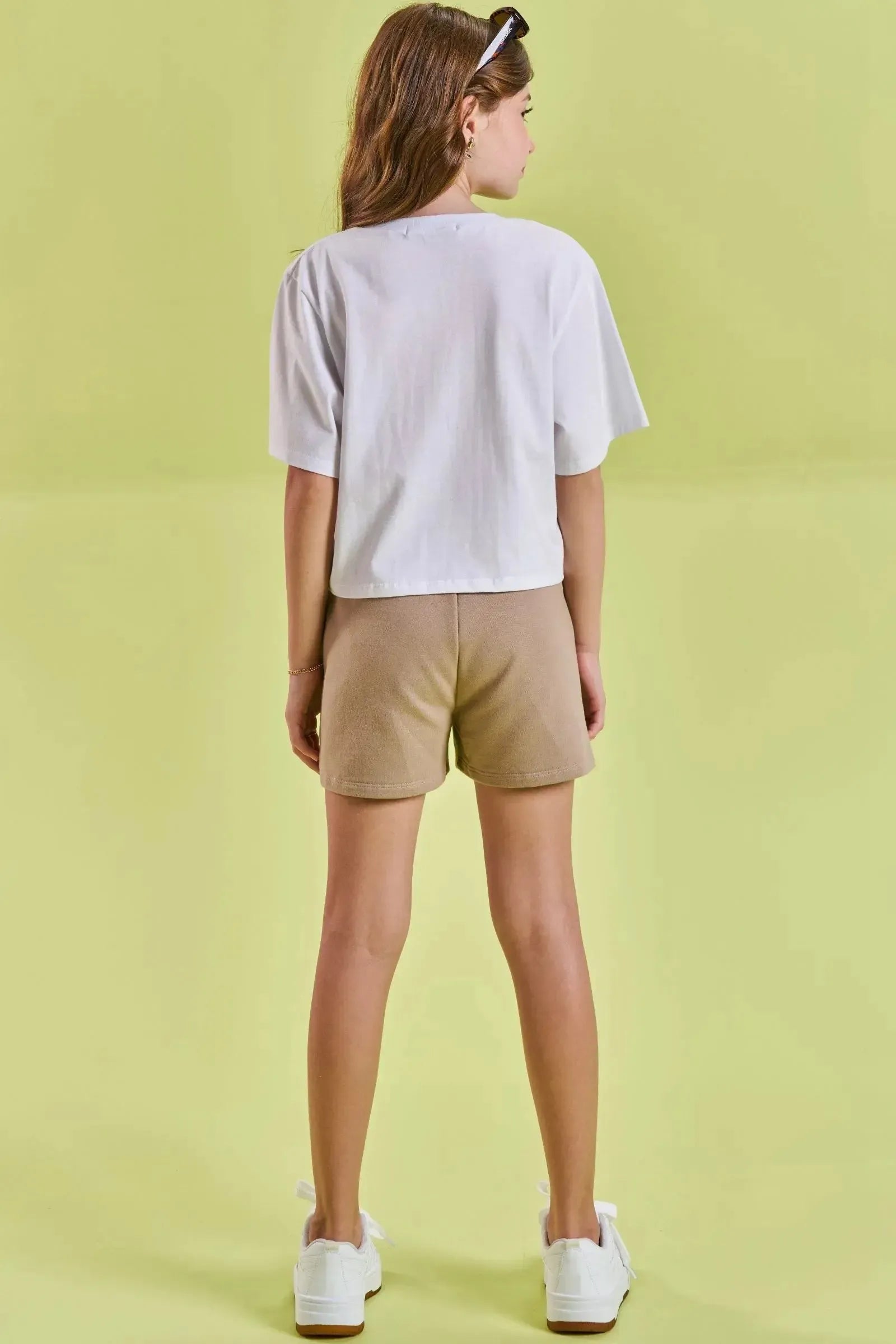 Conjunto de Blusa Boxy Over em Meia Malha e Shorts em Moletom sem Pelúcia 84442 Lilimoon Teen Menina