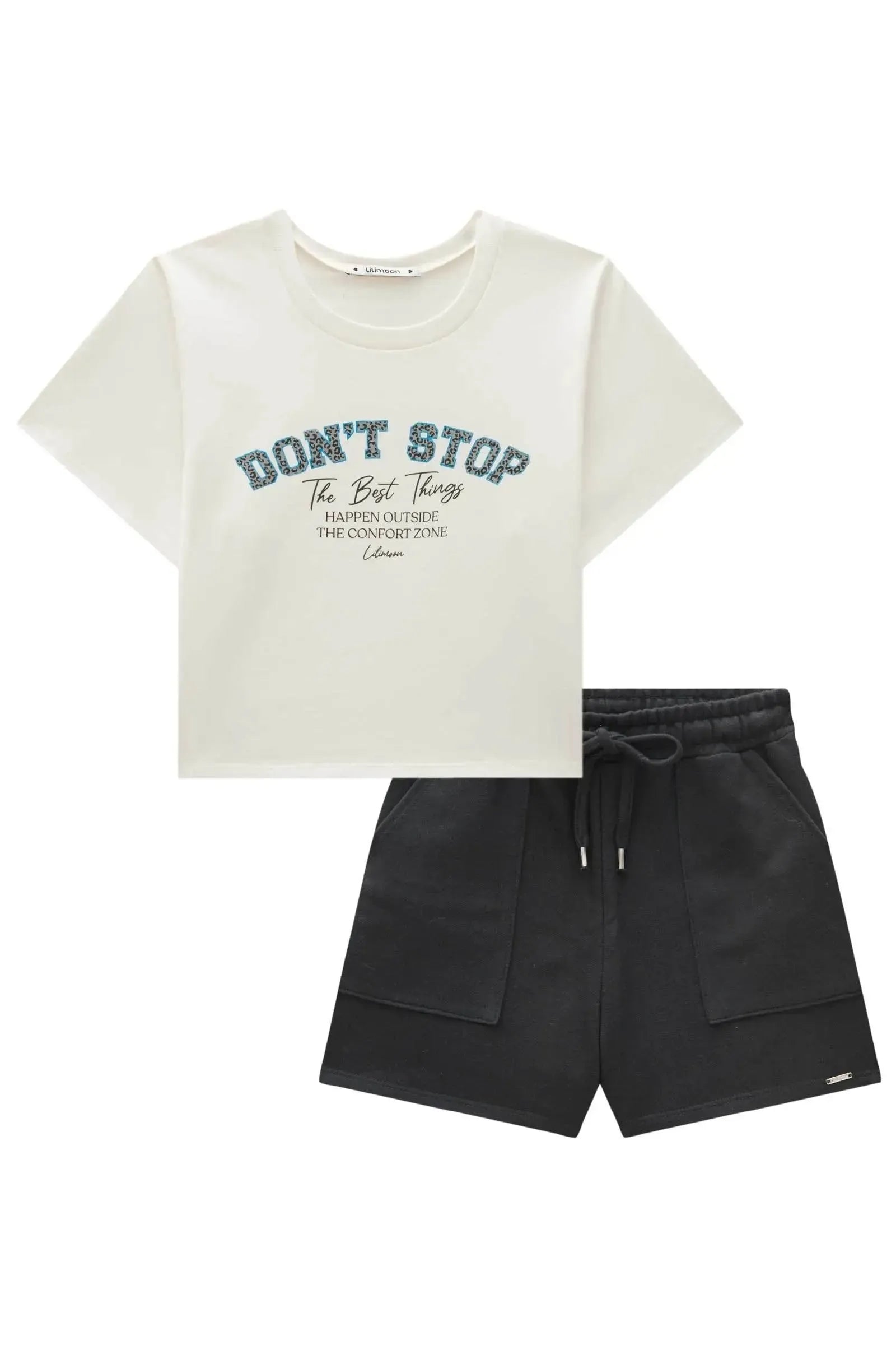 Conjunto de Blusa Boxy Over em Meia Malha e Shorts em Moletom sem Pelúcia 84442 Lilimoon Teen Menina