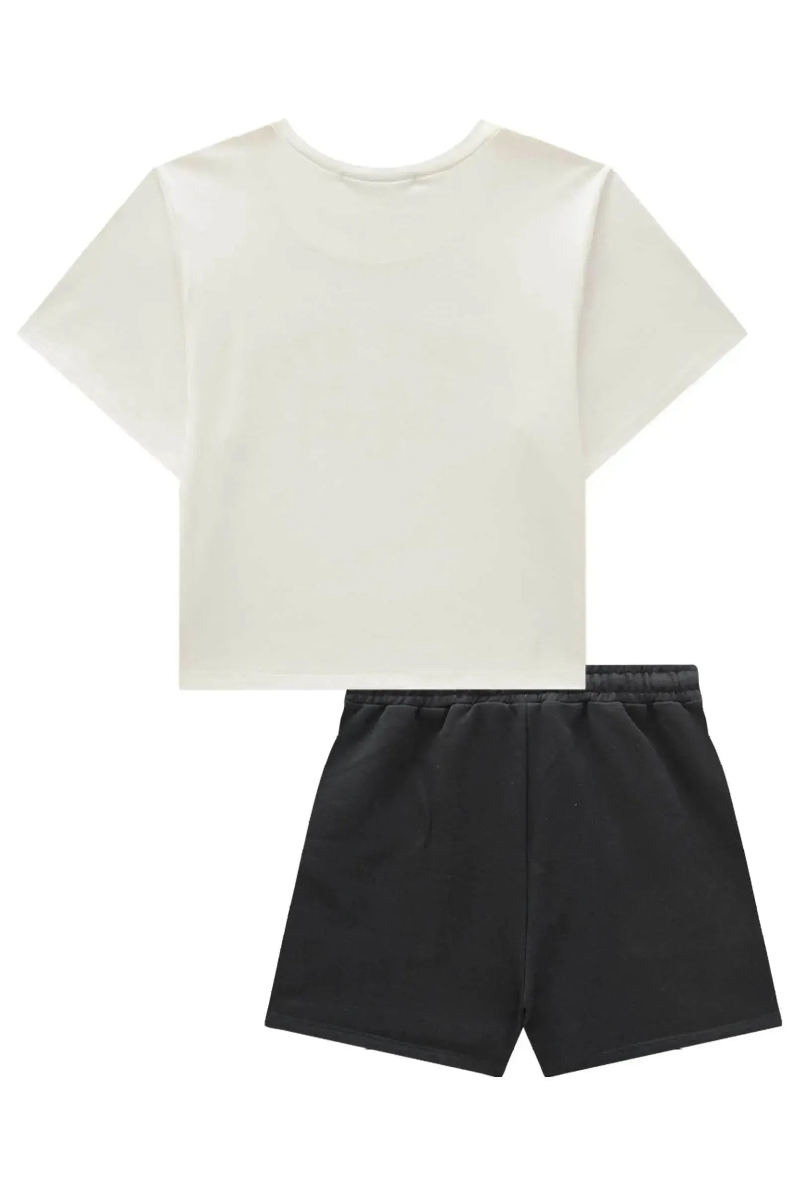 Conjunto de Blusa Boxy Over em Meia Malha e Shorts em Moletom sem Pelúcia 84442 Lilimoon Teen Menina