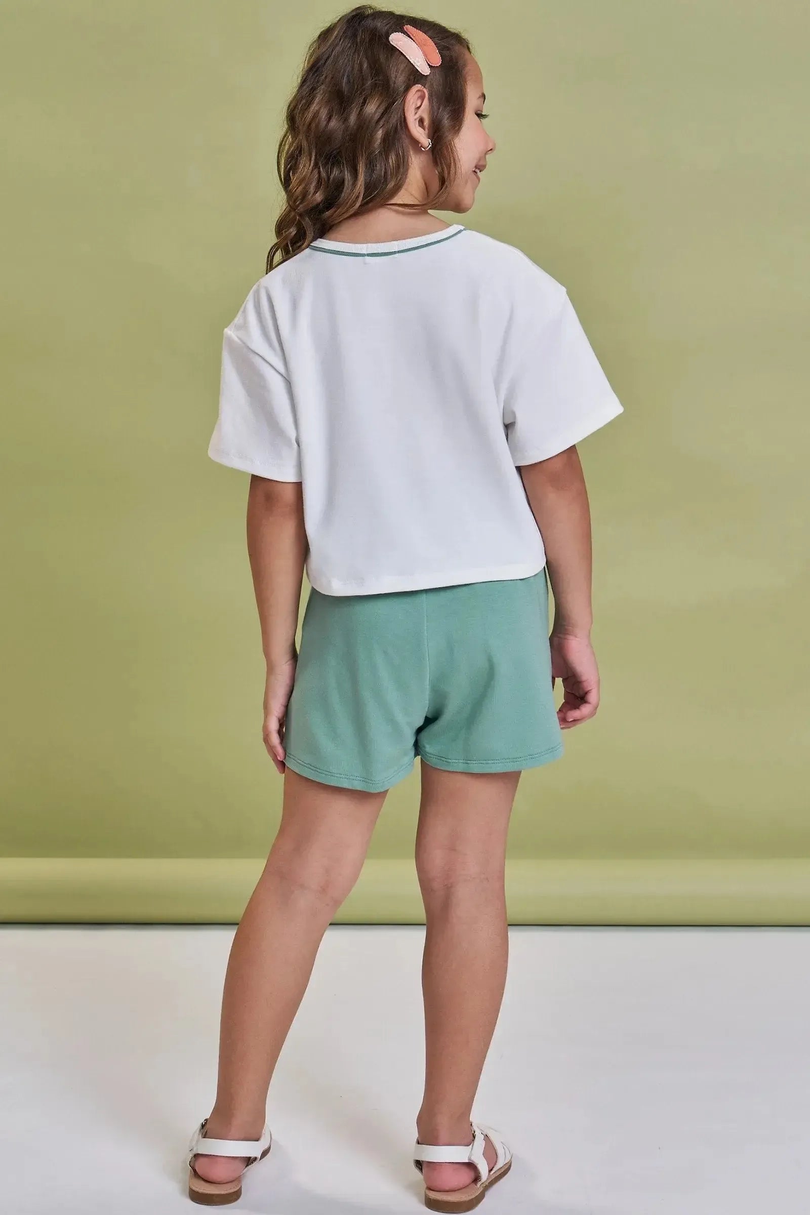 Conjunto de Blusa Boxy Over em Meia Malha e Shorts em Molevisco 93264 Kukiê Infantil Menina