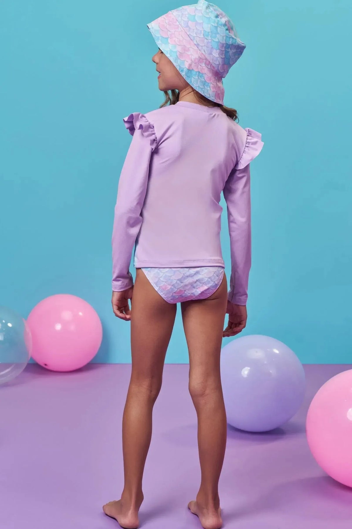 Conjunto de Blusa Calcinha e Bucket em Malha com Proteção UV50+ 99347 Kukiê Infantil Menina
