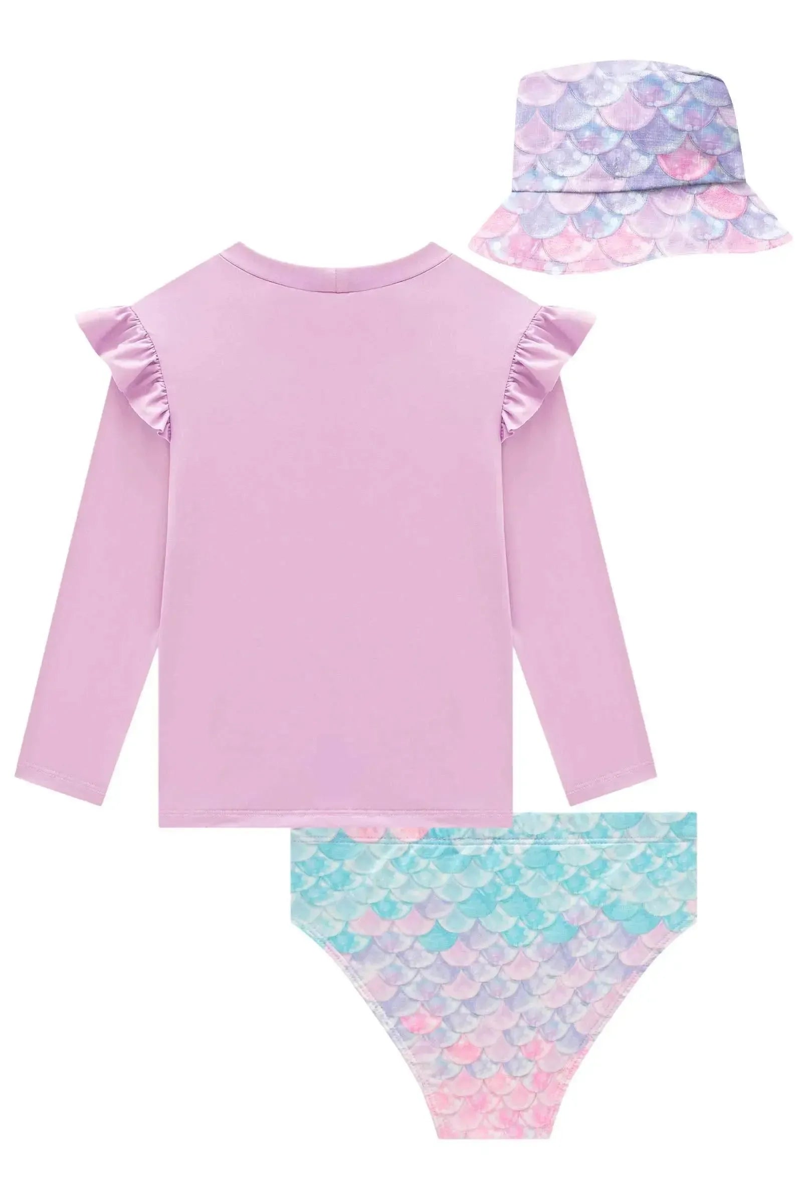 Conjunto de Blusa Calcinha e Bucket em Malha com Proteção UV50+ 99347 Kukiê Infantil Menina