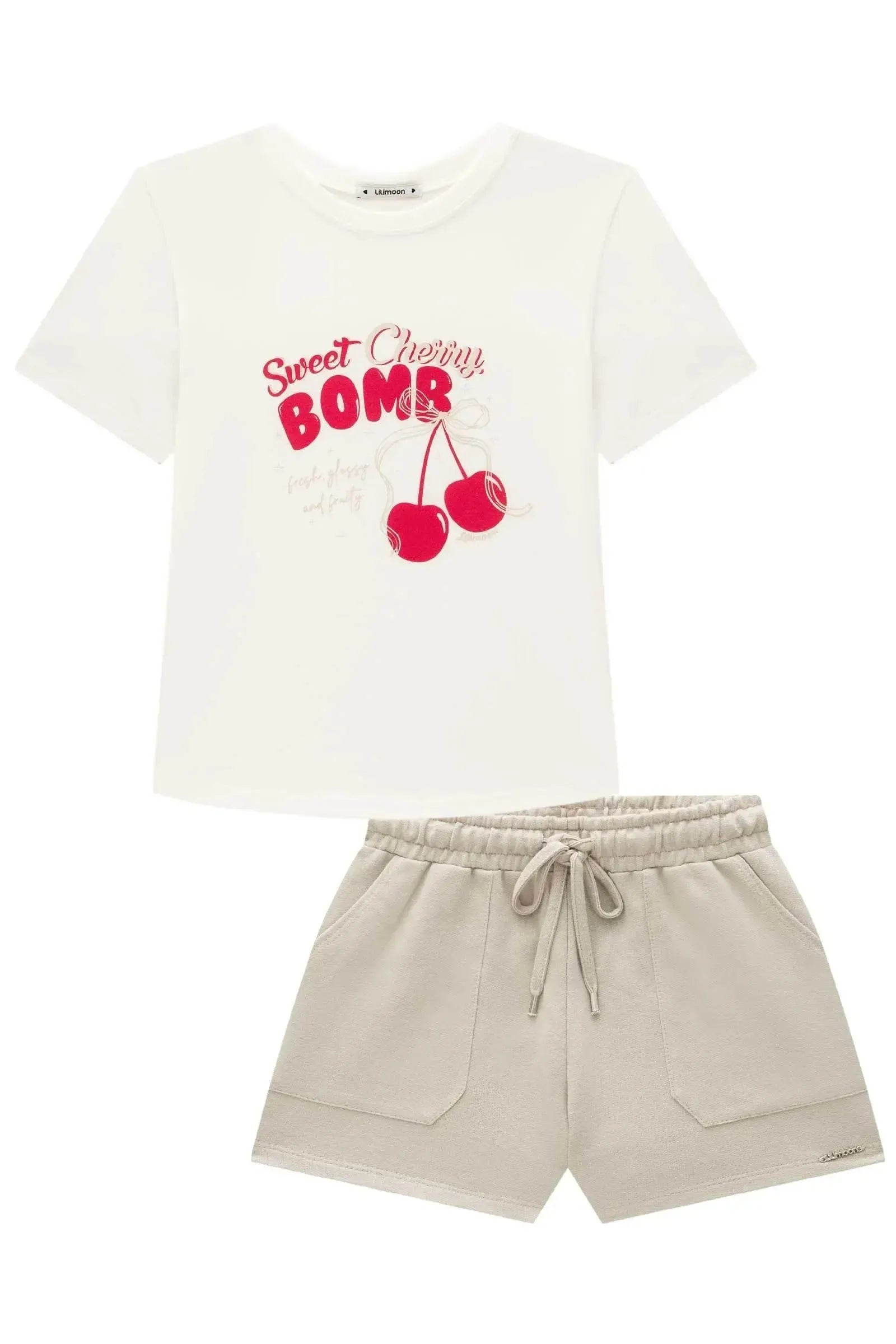 Conjunto de Blusa Comfy em Meia Malha e Shorts em Moletom sem Pelúcia 92763 Lilimoon Teen Menina