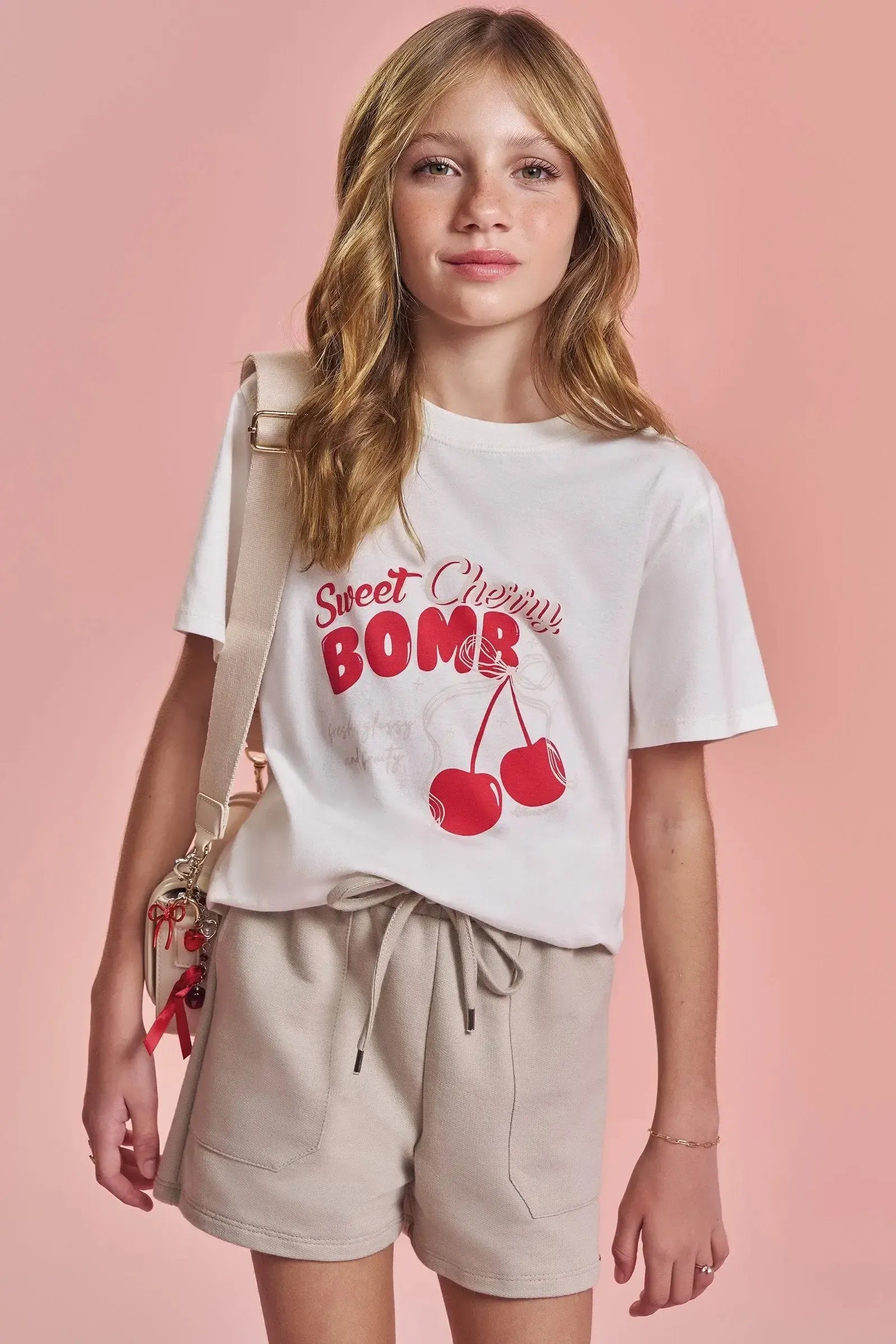 Conjunto de Blusa Comfy em Meia Malha e Shorts em Moletom sem Pelúcia 92763 Lilimoon Teen Menina