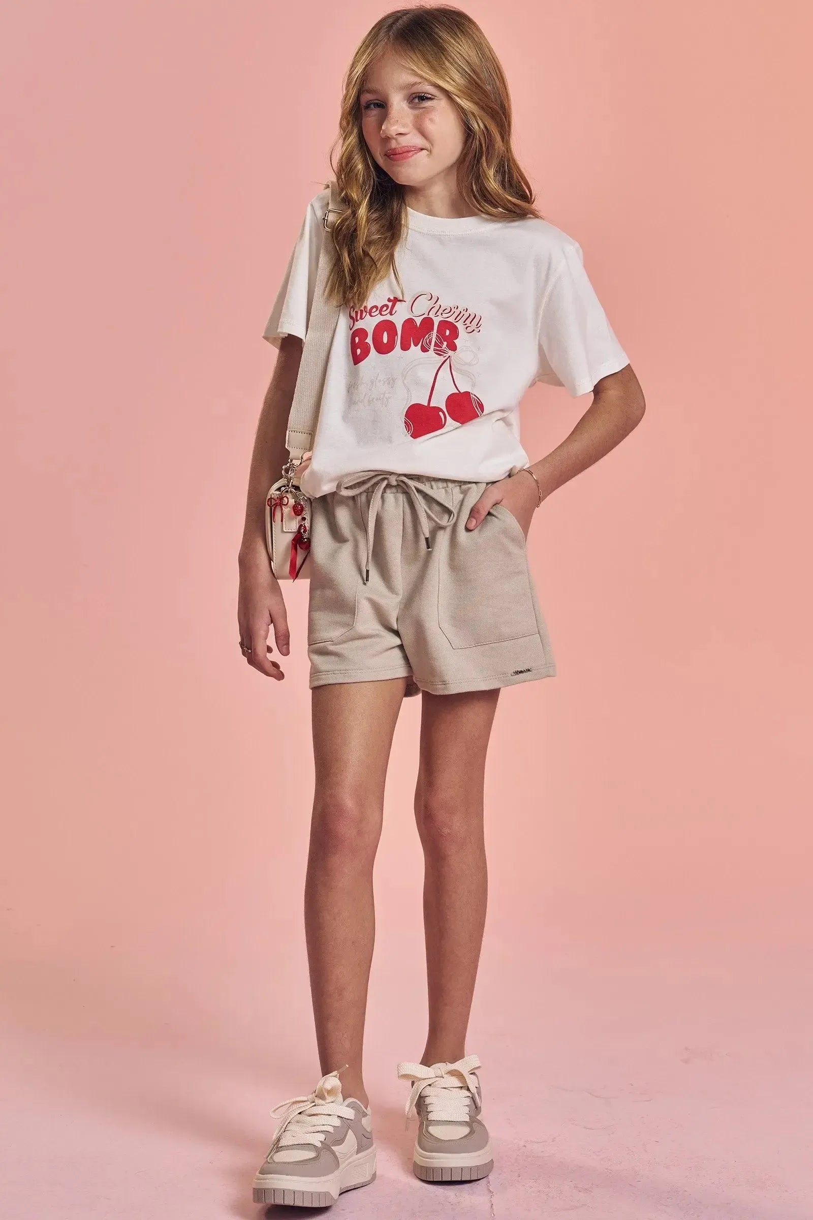 Conjunto de Blusa Comfy em Meia Malha e Shorts em Moletom sem Pelúcia 92763 Lilimoon Teen Menina