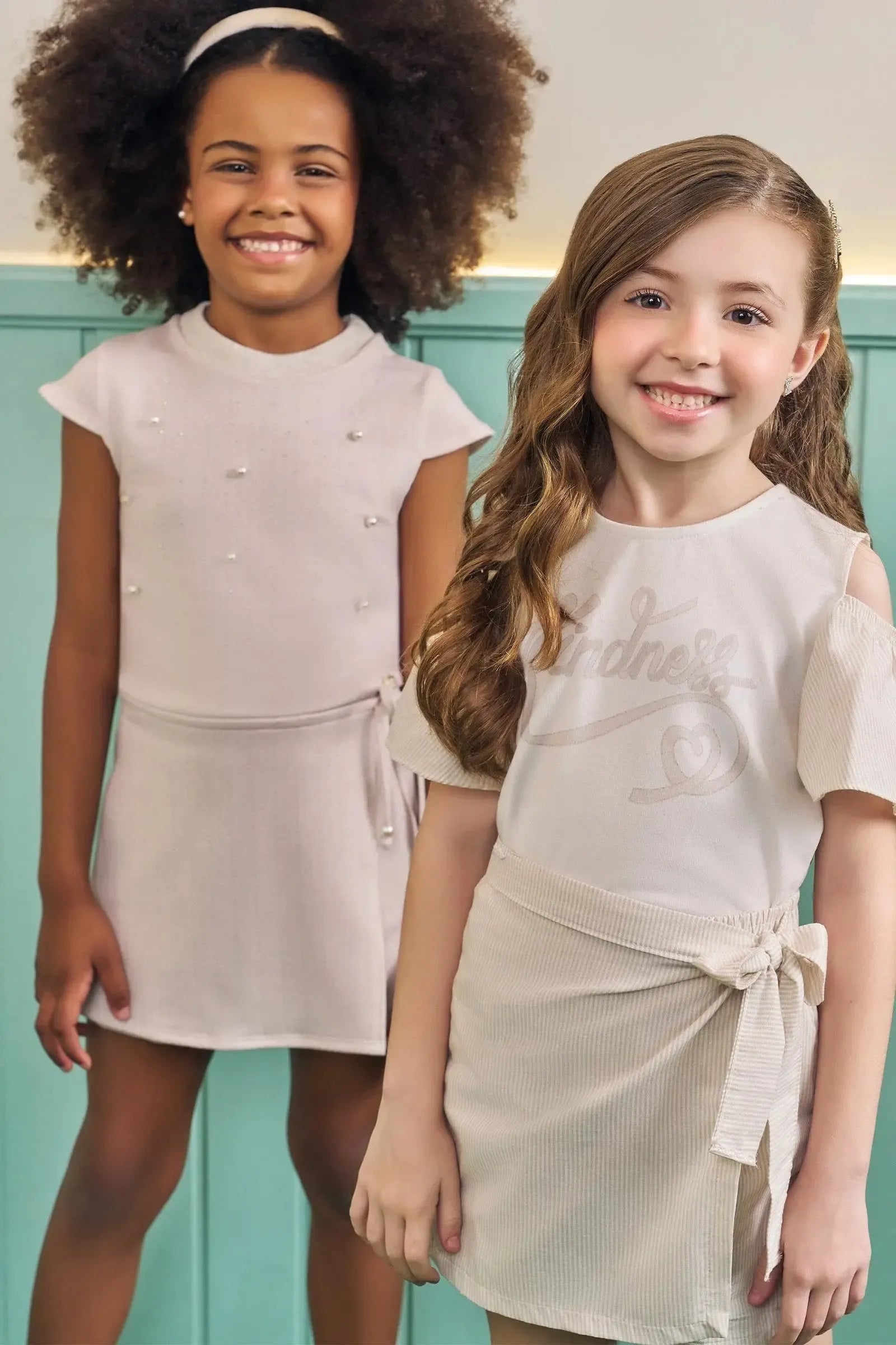 Conjunto de Blusa Cropped e Short Saia em Molecotton 83941 Kukiê Infantil Menina