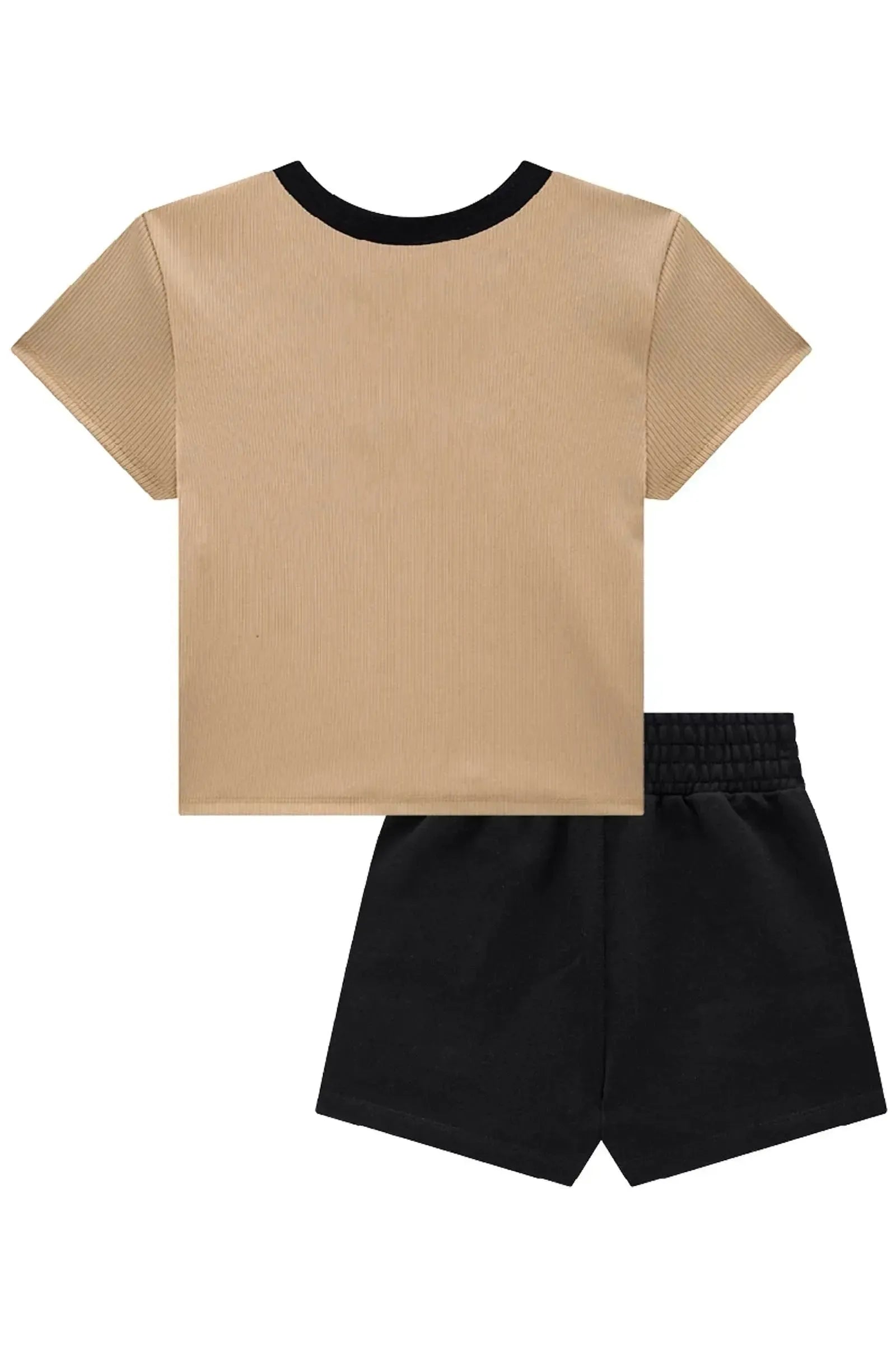 Conjunto de Blusa Cropped em Canelado Fancy e Short Saia em Moletom sem Pelúcia 84317 Lilimoon Teen Menina