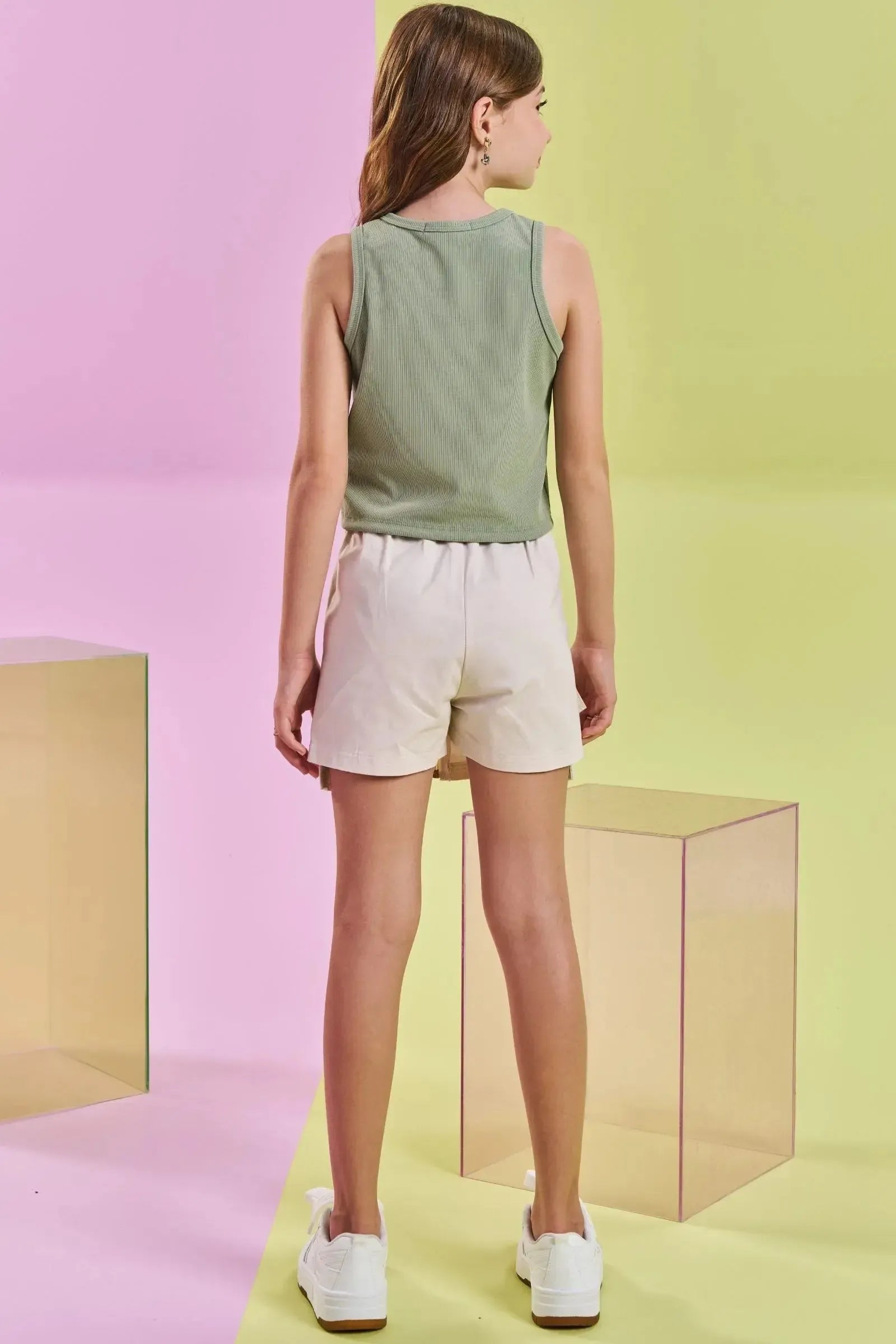 Conjunto de Blusa Cropped em Canelado Fancy e Short Saia em Sarja com Elastano 84453 Lilimoon Teen Menina