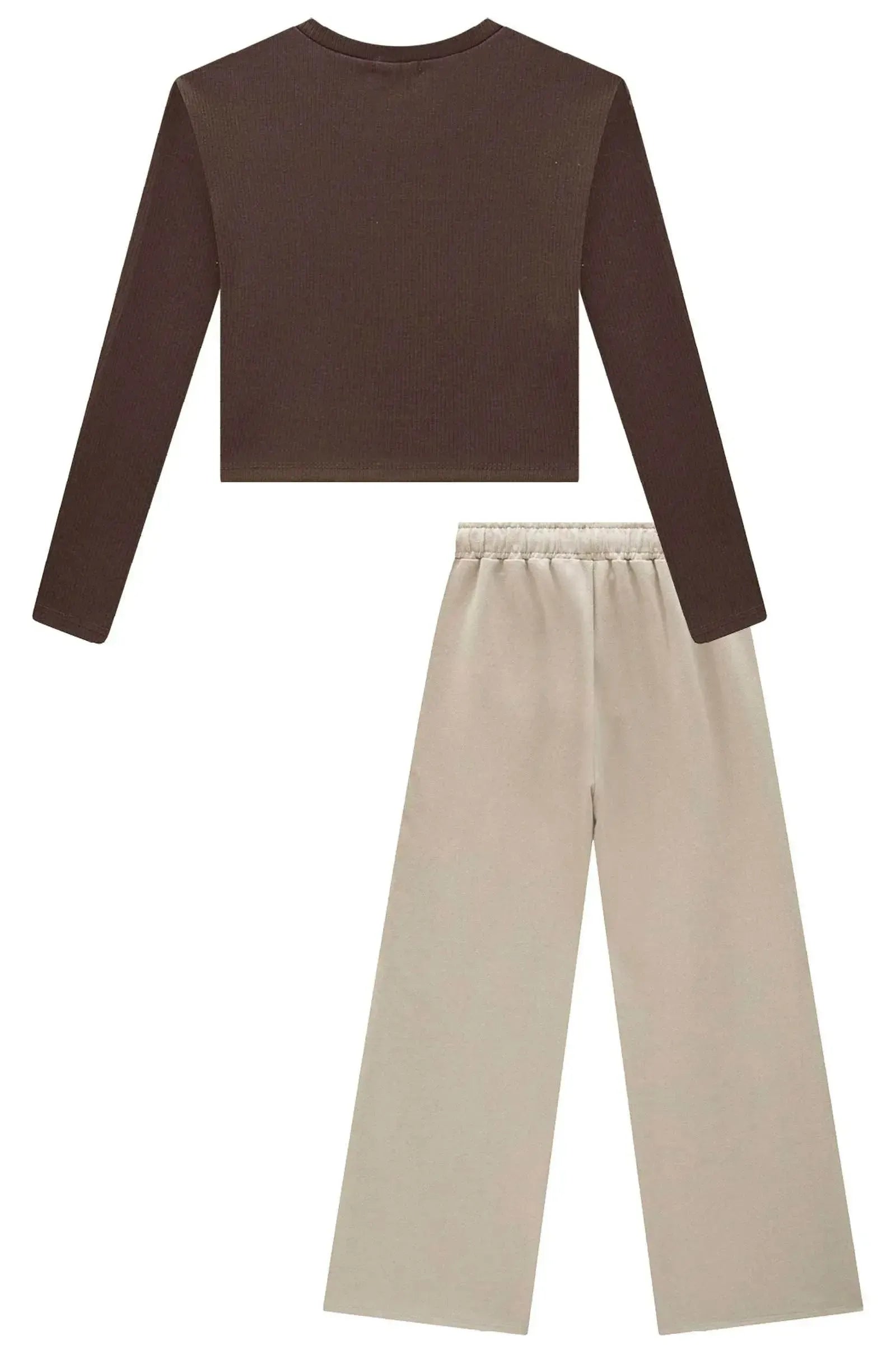 Conjunto de Blusa Cropped em Canelado Liz e Calça Wide em Moletom sem Pelúcia 89714 Vic&Vicky Teen Menina