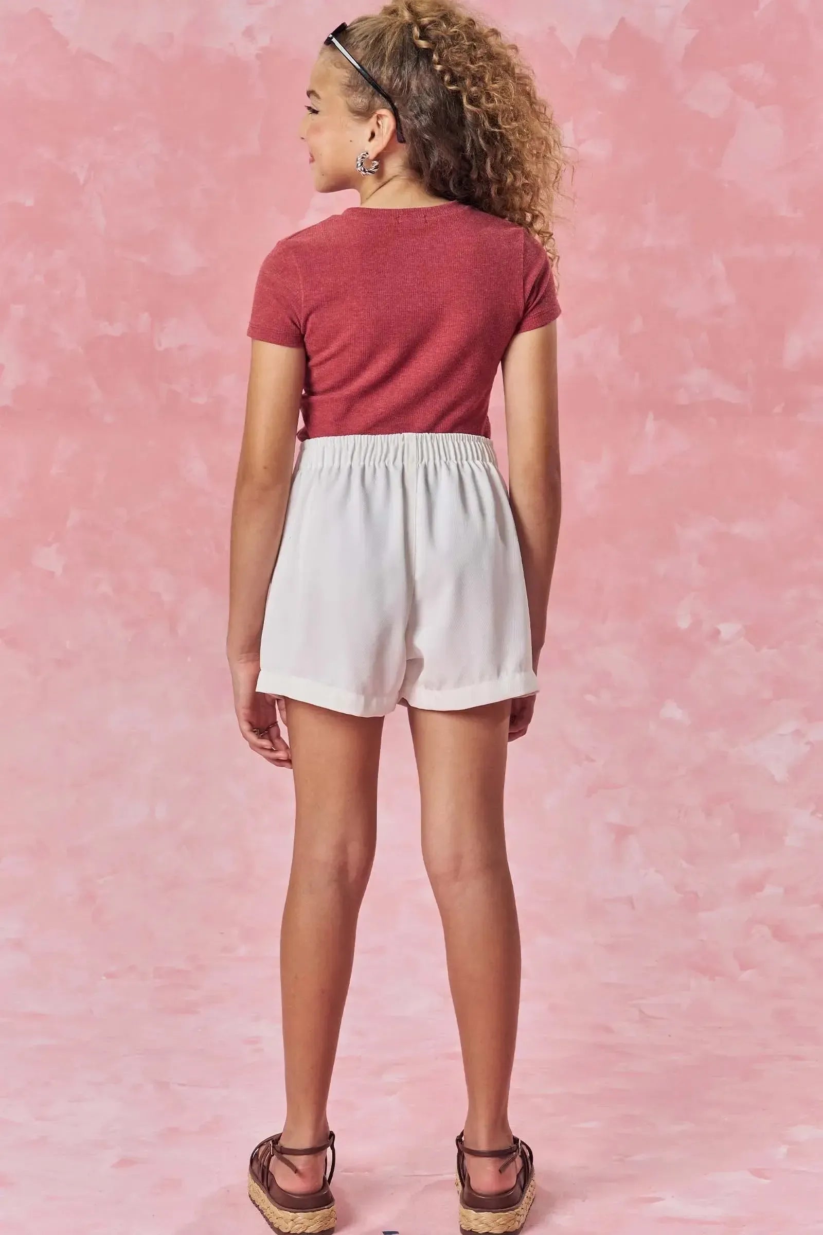 Conjunto de Blusa Cropped em Canelado Liz e Shorts em Alfaiataria Twill 84924 Vic&Vicky Teen Menina
