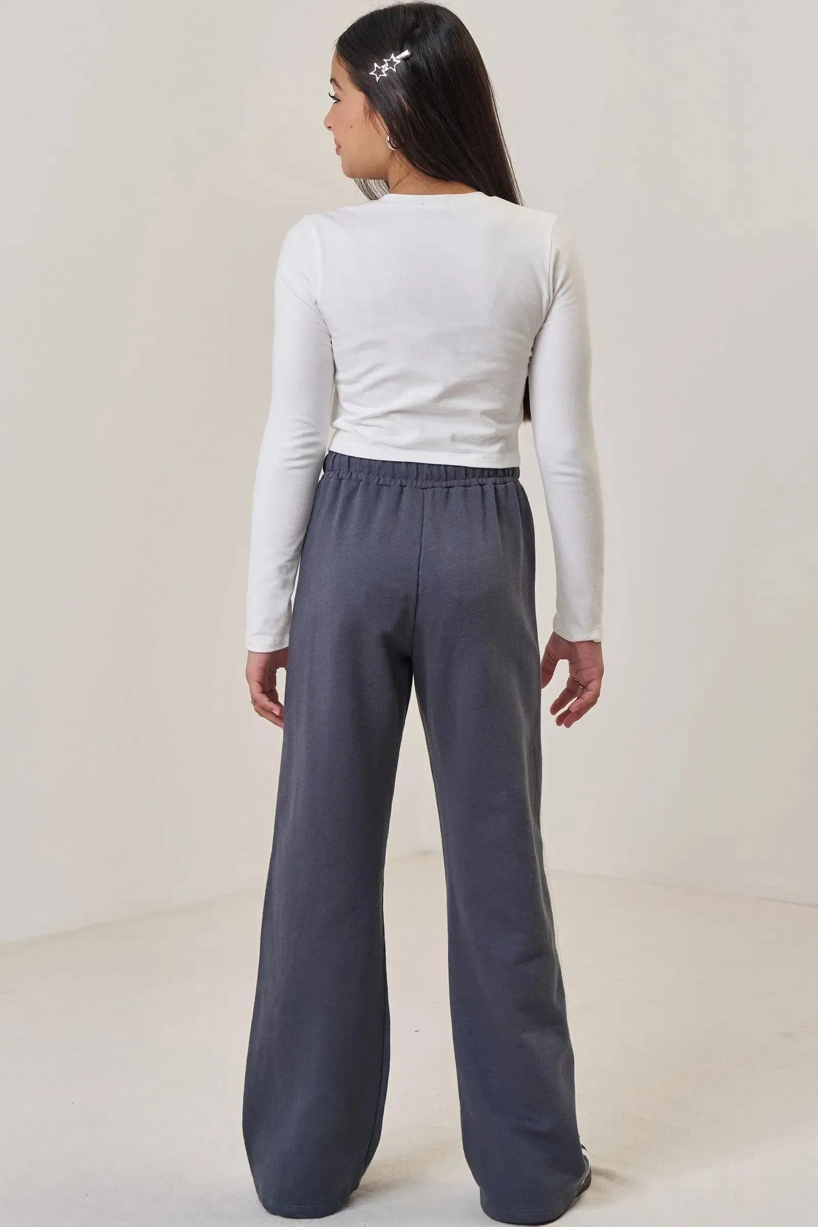 Conjunto de Blusa Cropped em Cotton e Calça Wide em Moletom sem Pelúcia 89717 Vic&Vicky Teen Menina