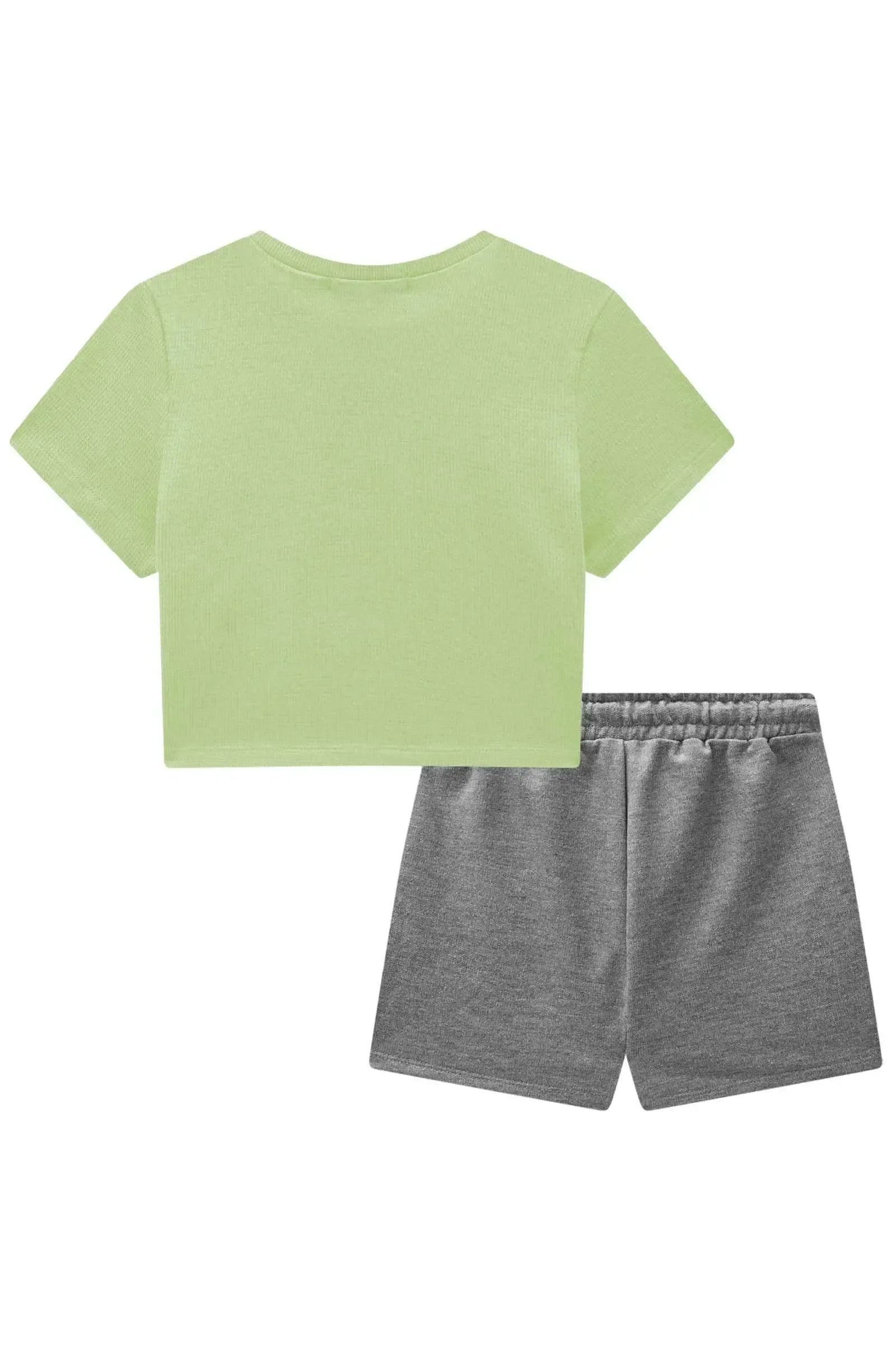 Conjunto de Blusa Cropped em Malha Little Waffle e Shorts em Moletom sem Pelúcia 86592 Lilimoon Teen Menina