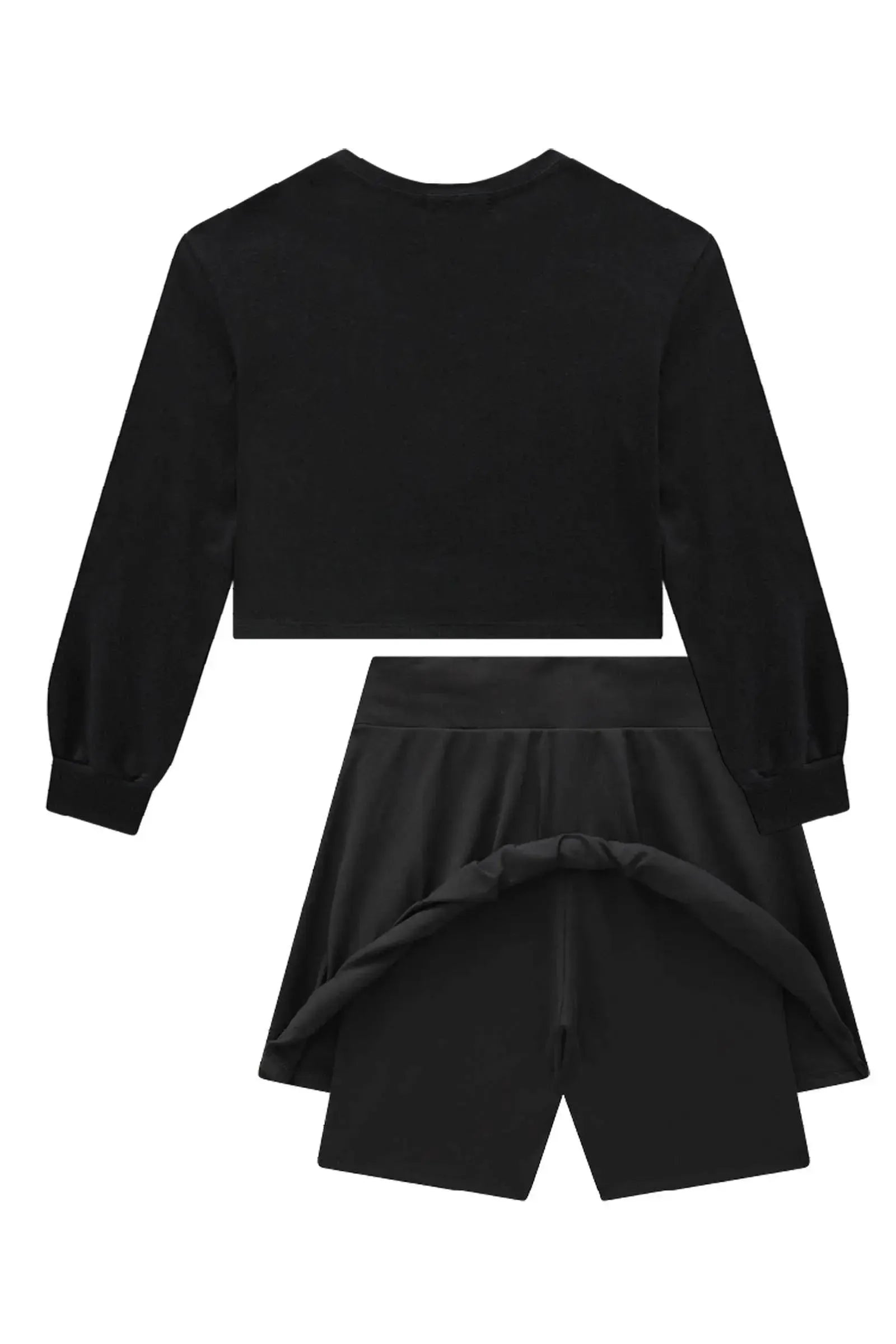 Conjunto de Blusa Cropped em Meia Malha e Saia em Poliamida com Shorts Embutido 92286 Lilimoon Teen Menina