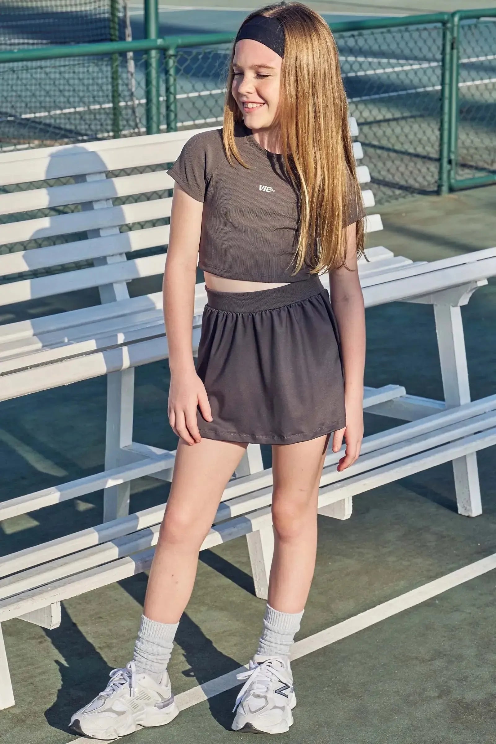 Conjunto de Blusa Cropped em Ribana Fancy e Short Saia em Malha UV 50+ 84652 Vic&Vicky Teen Menina