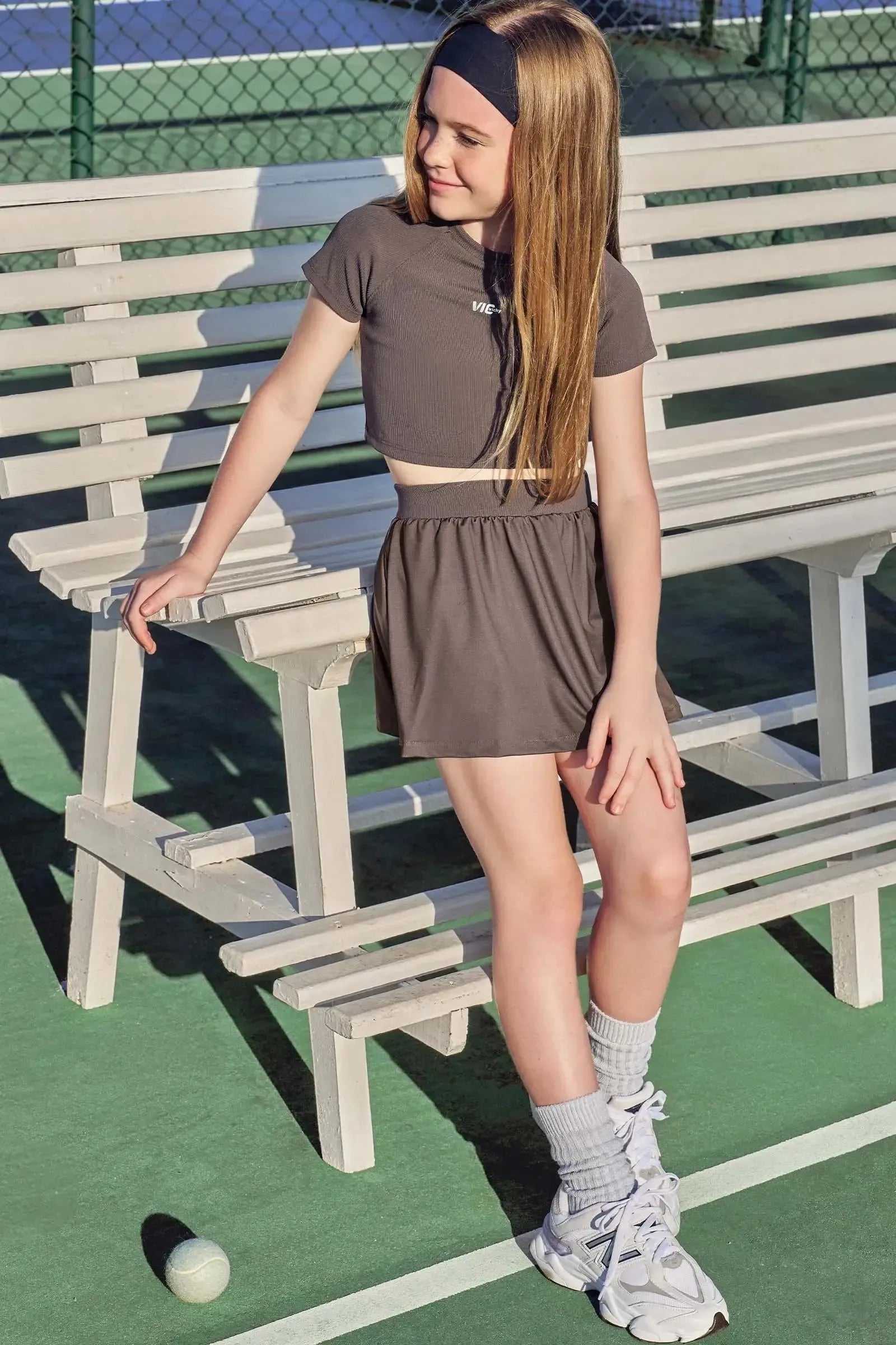 Conjunto de Blusa Cropped em Ribana Fancy e Short Saia em Malha UV 50+ 84652 Vic&Vicky Teen Menina