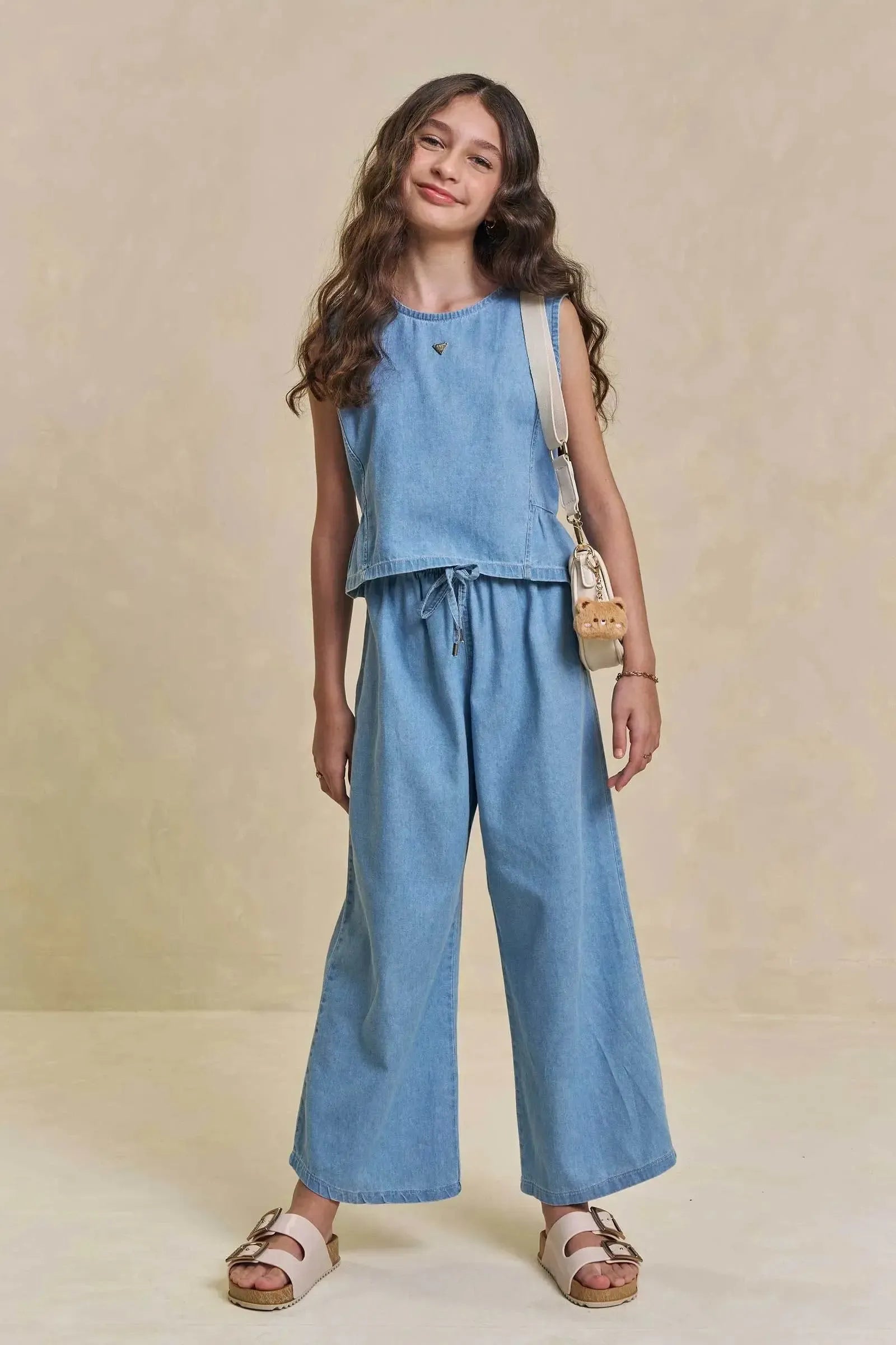 Conjunto de Blusa e Calça Midi em Jeans Teca 96287 Lilimoon Teen Menina