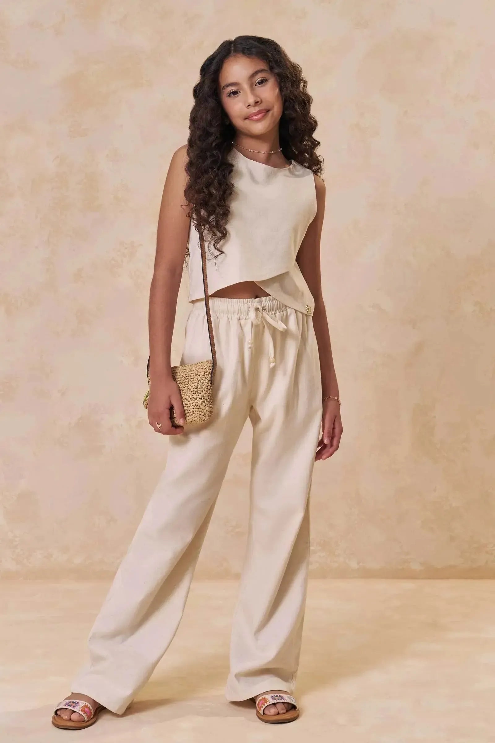 Conjunto de Blusa e Calça Reta em Linho Santorine 95521 Lilimoon Teen Menina