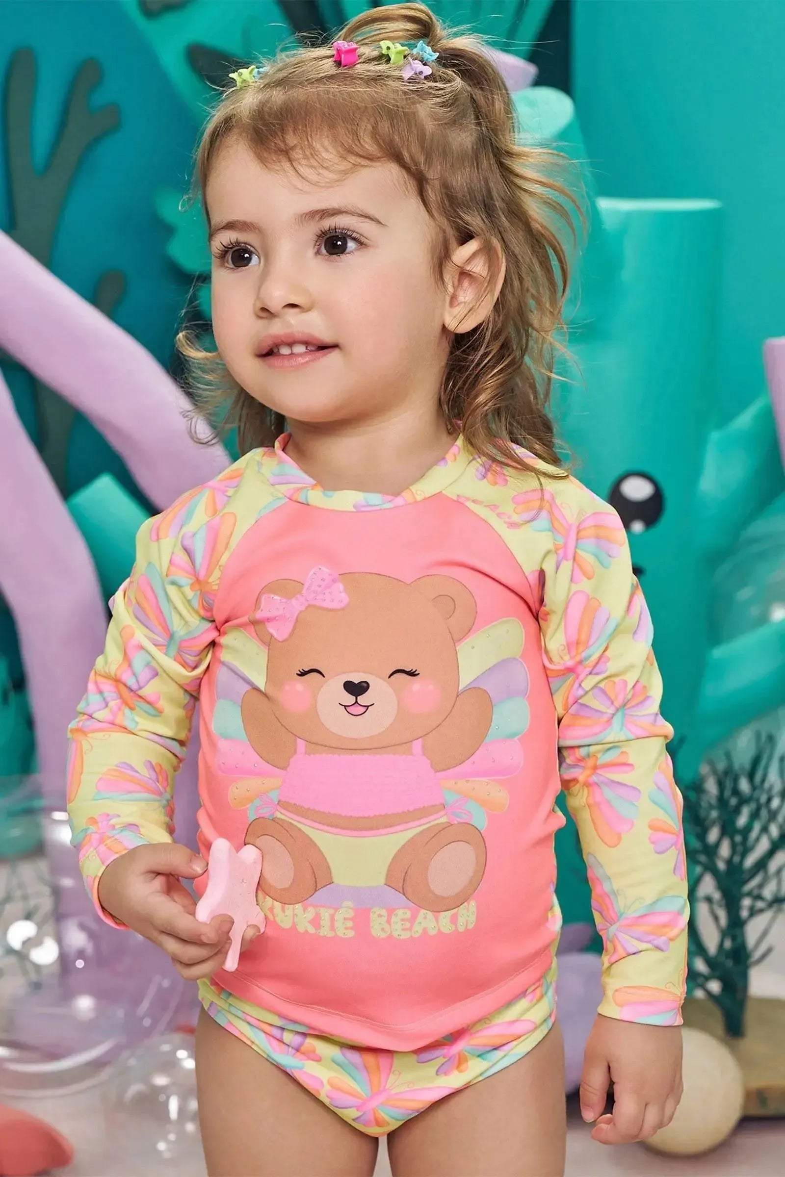 Conjunto de Blusa e Calcinha em Malha com Proteção UV50+ 84016 Kukiê Bebê Menina