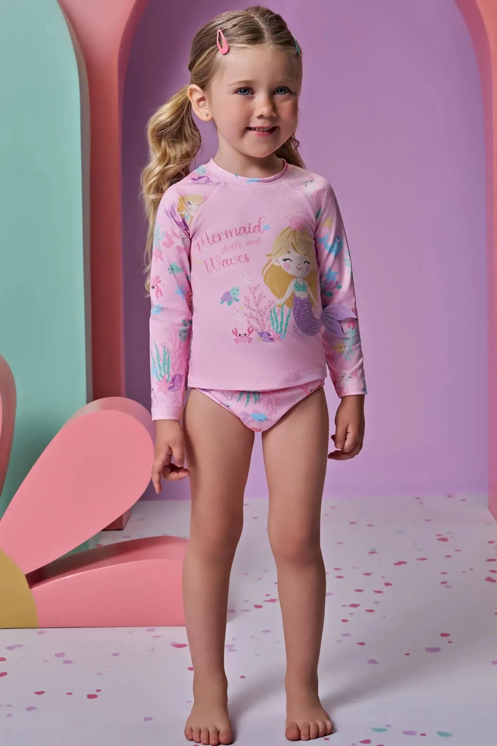 Conjunto de Blusa e Calcinha em Malha UV Dry com Proteção UV 50+ 95313 Infanti Infantil Menina