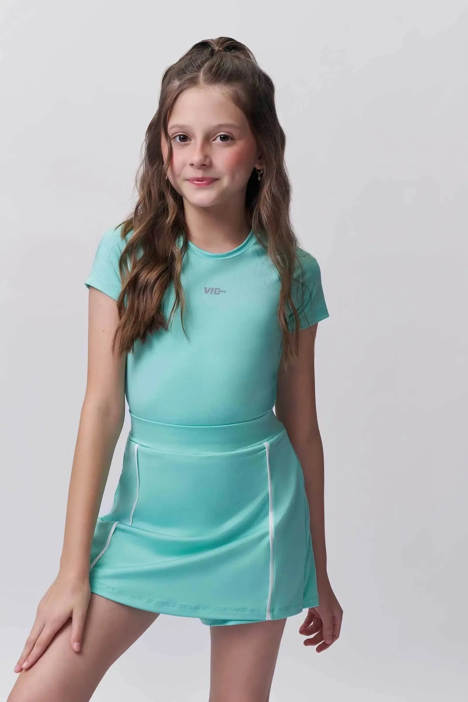 Conjunto de Blusa e Short Saia em Malha UV50 96532 Vic&Vicky Teen Menina