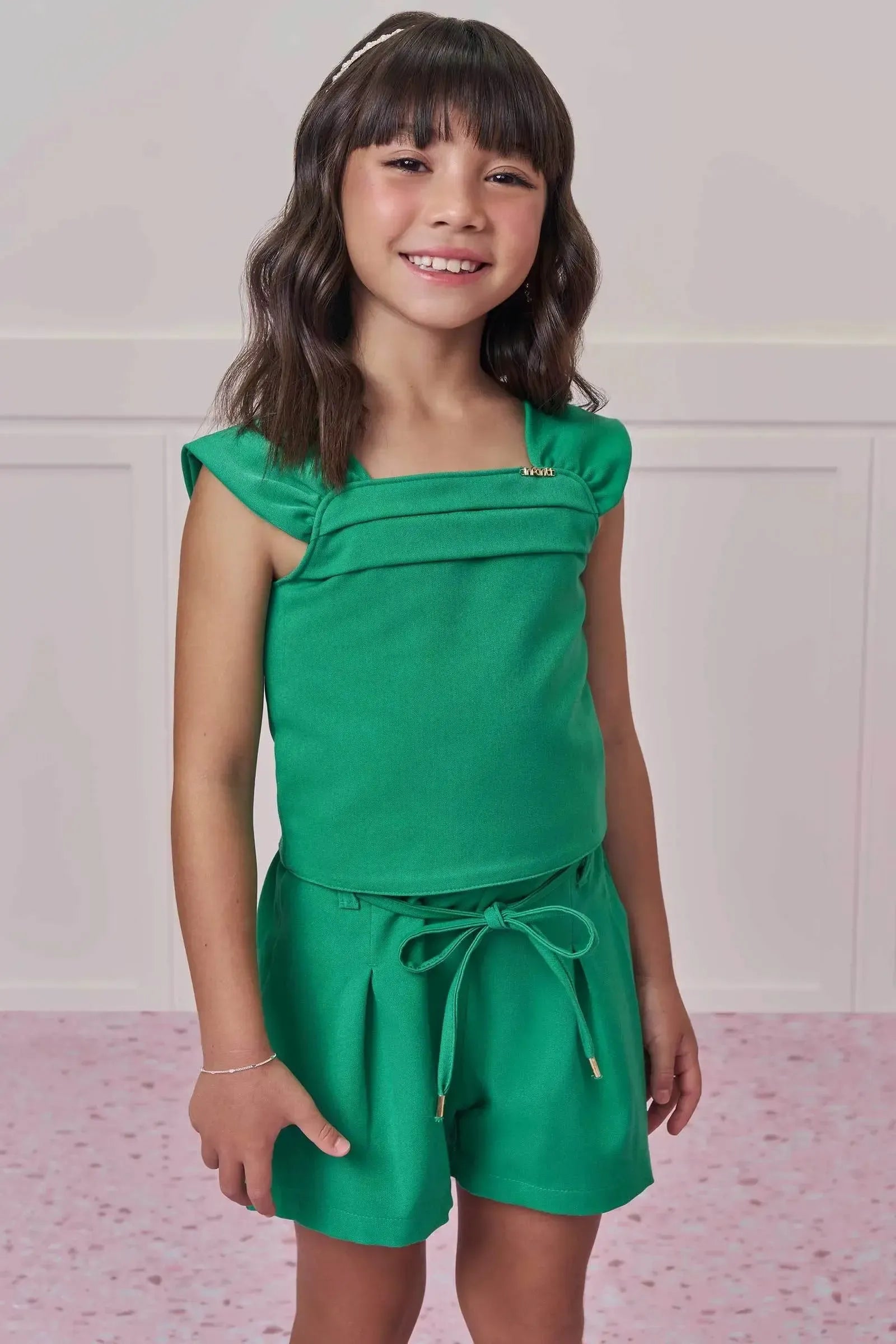 Conjunto de Blusa e Shorts em Blend de Viscose 99218 Infanti Infantil Menina