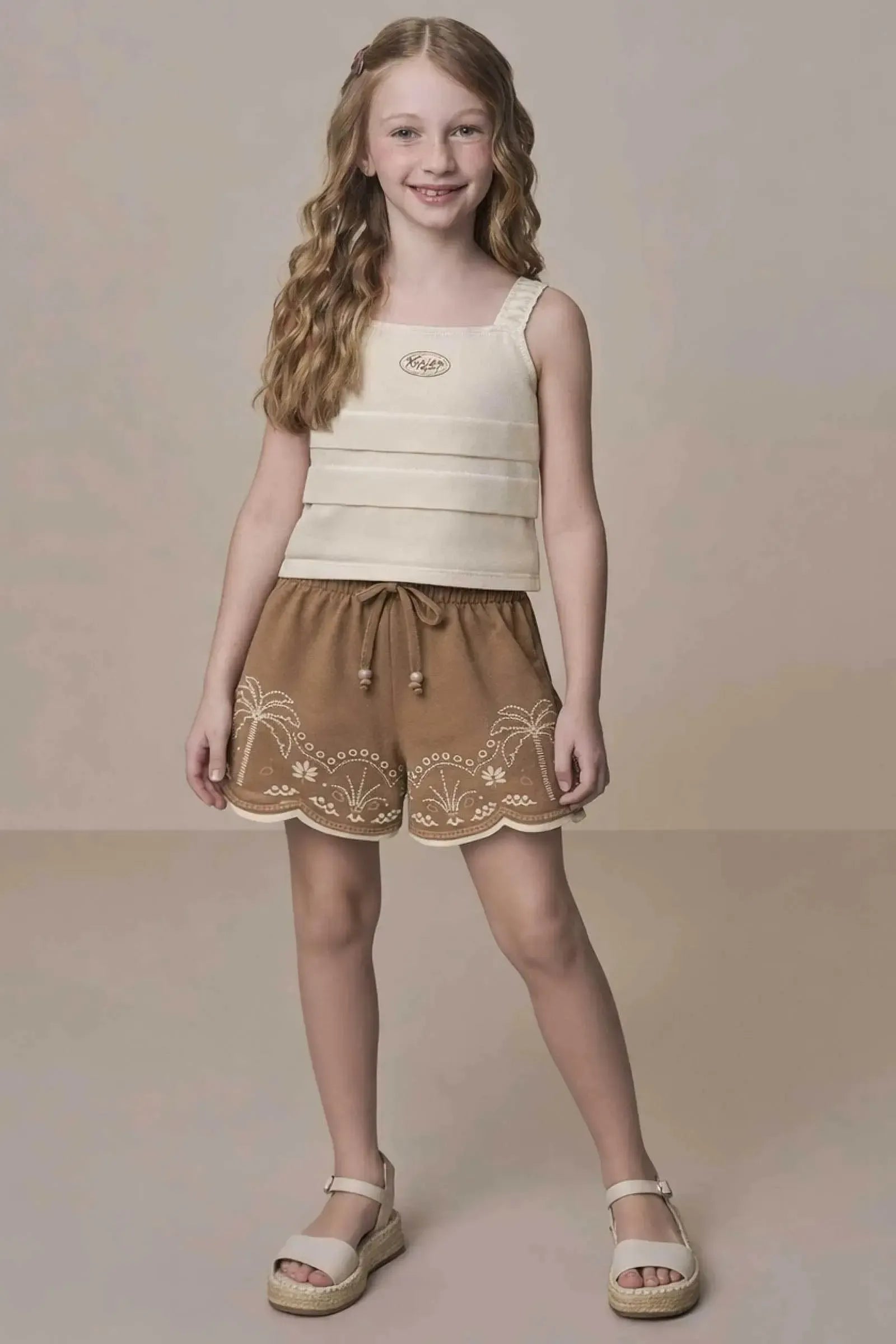 Conjunto de Blusa e Shorts em Cotton 21817 Kukiê Infantil Menina