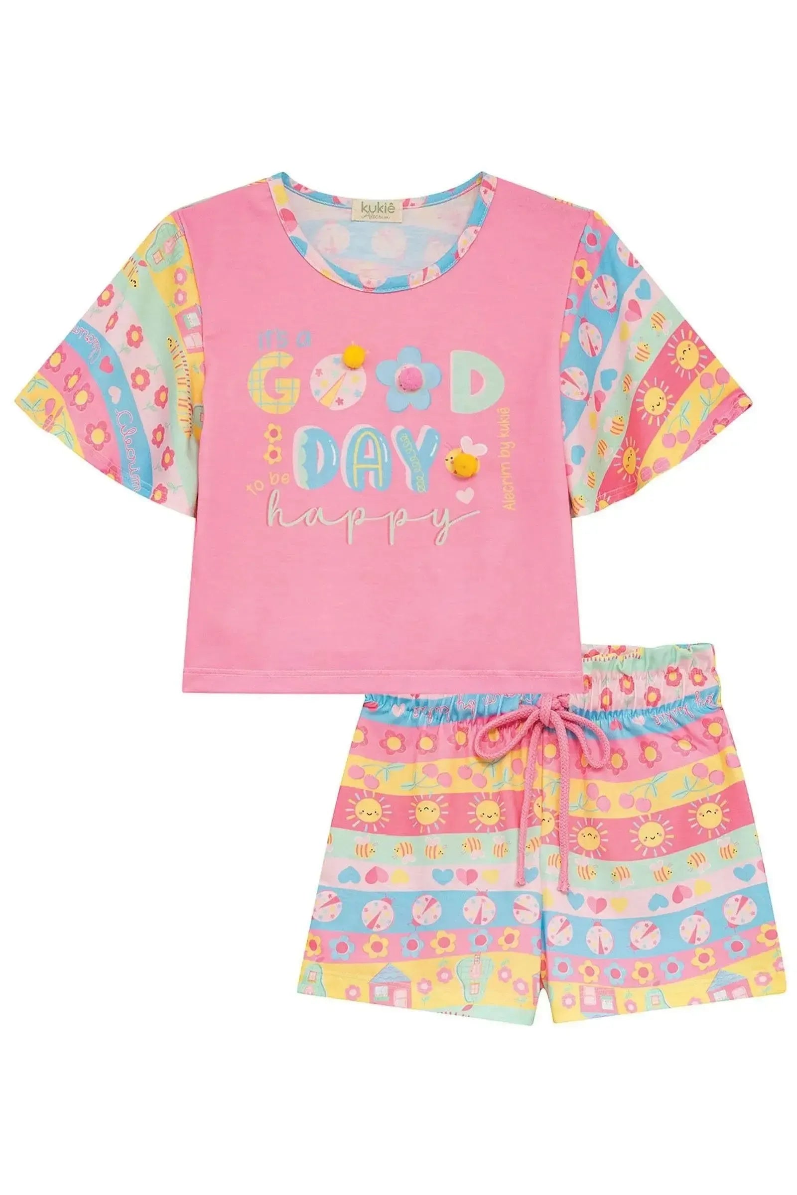 Conjunto de Blusa e Shorts em Malha Fresh 94610 Kukiê Infantil Menina