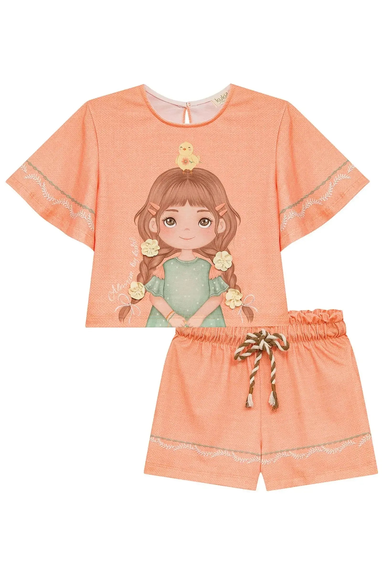 Conjunto de Blusa e Shorts em Malha Fresh 95026 Kukiê Infantil Menina