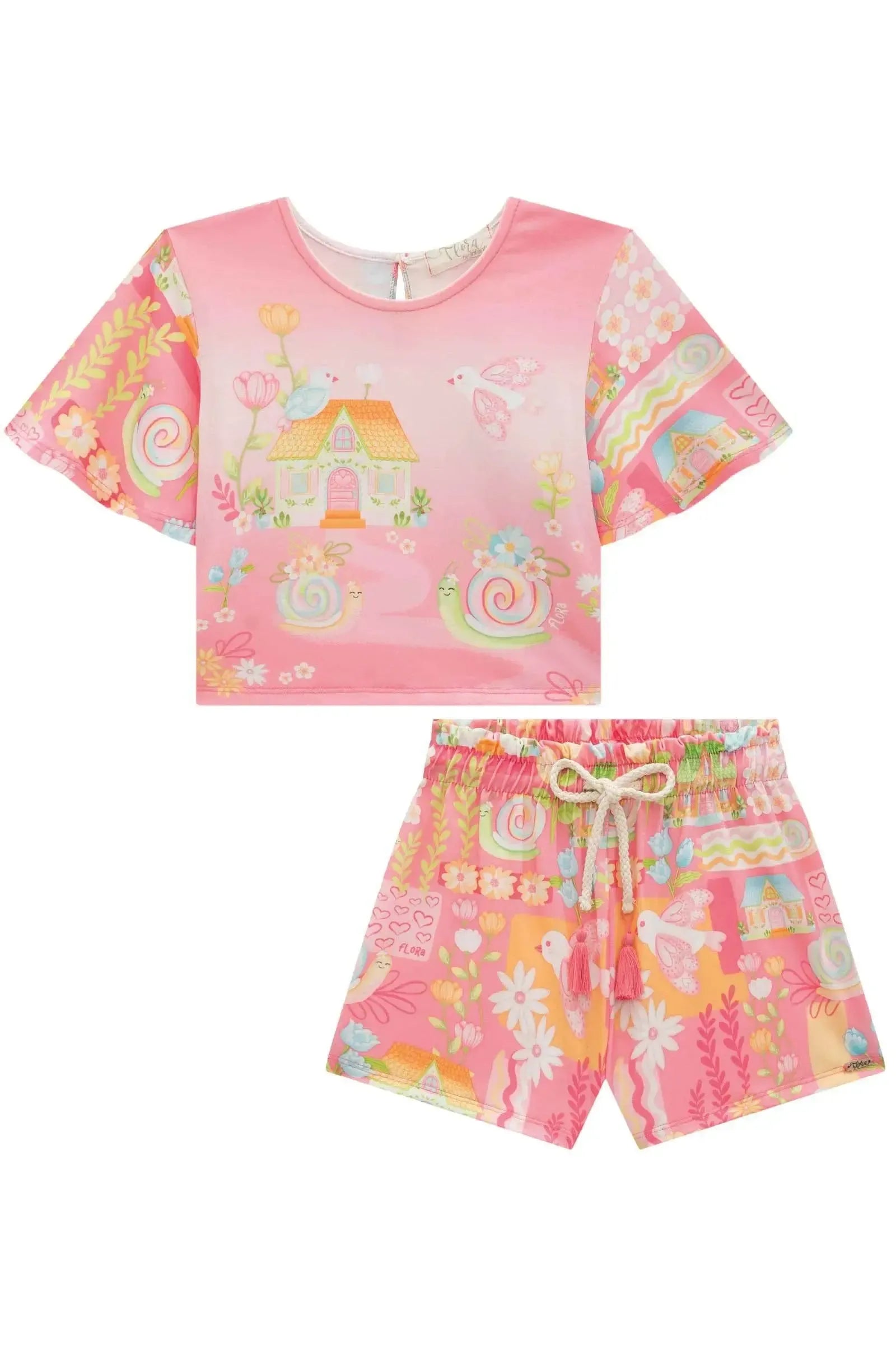 Conjunto de Blusa e Shorts em Malha Fresh 96926 Infanti Infantil Menina