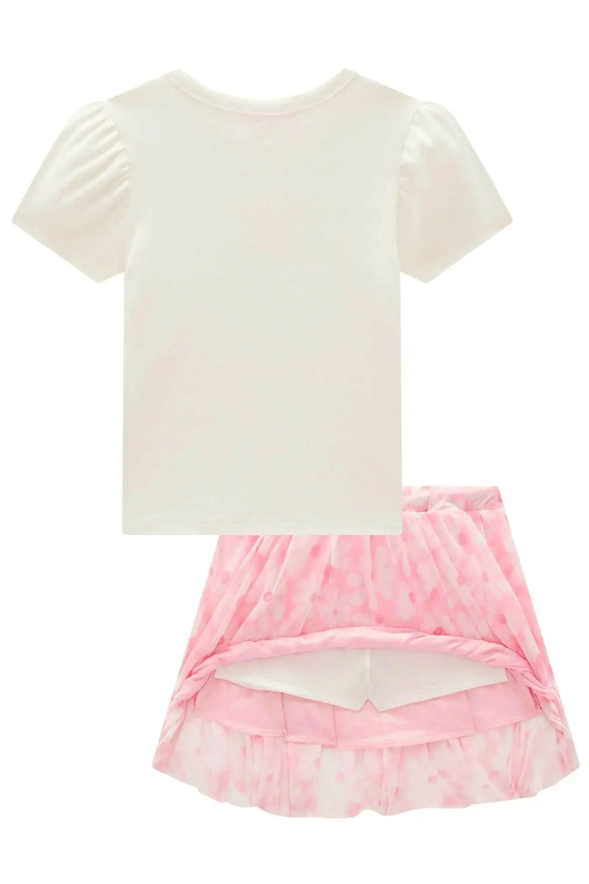 Conjunto de Blusa em Canelado e Saia em Tule com Elastano (com Shorts Embutido) 99665 Kukiê Infantil Menina