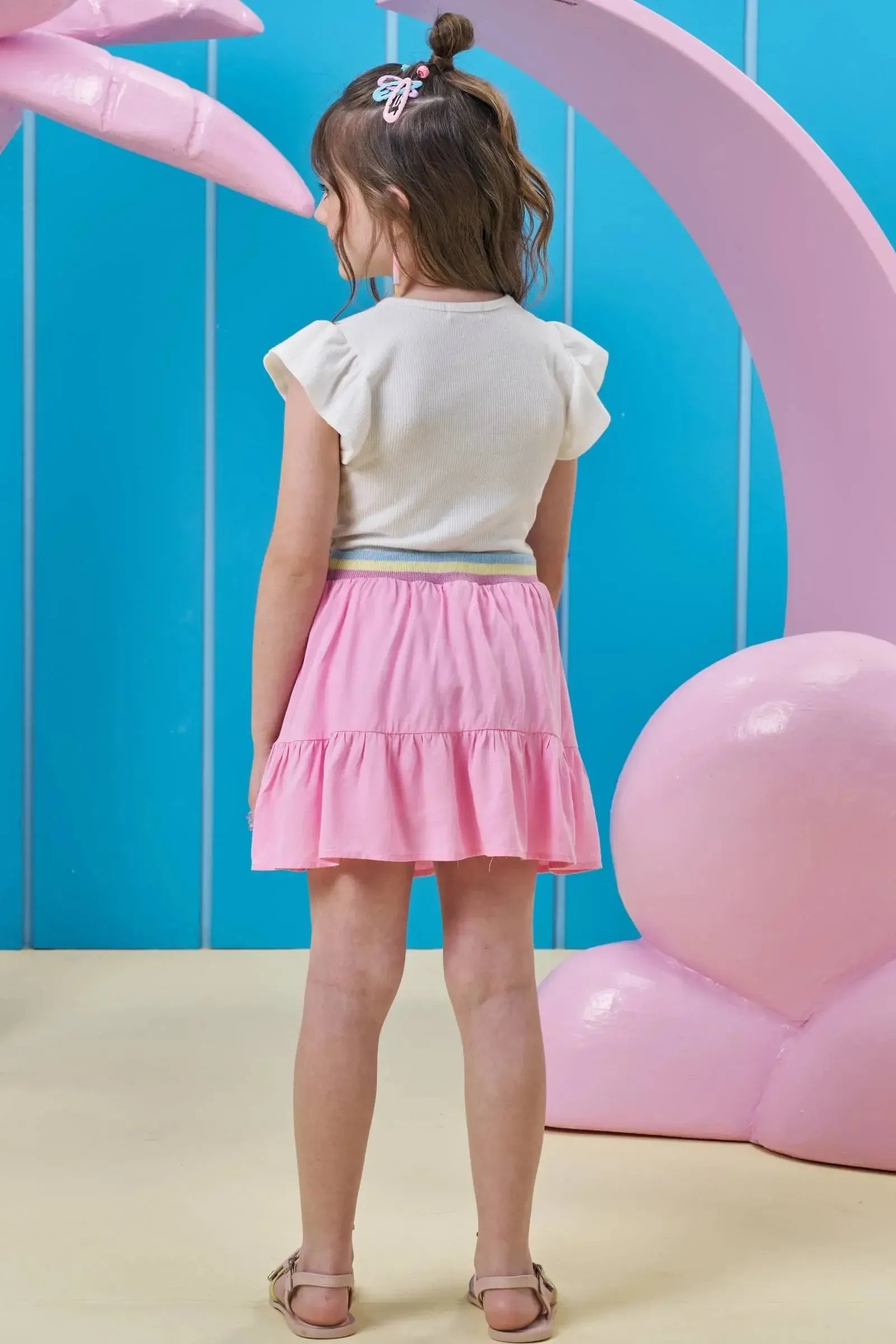 Conjunto de Blusa em Canelado e Saia em Viscose (com Shorts Embutido) 96383 Kukiê Infantil Menina