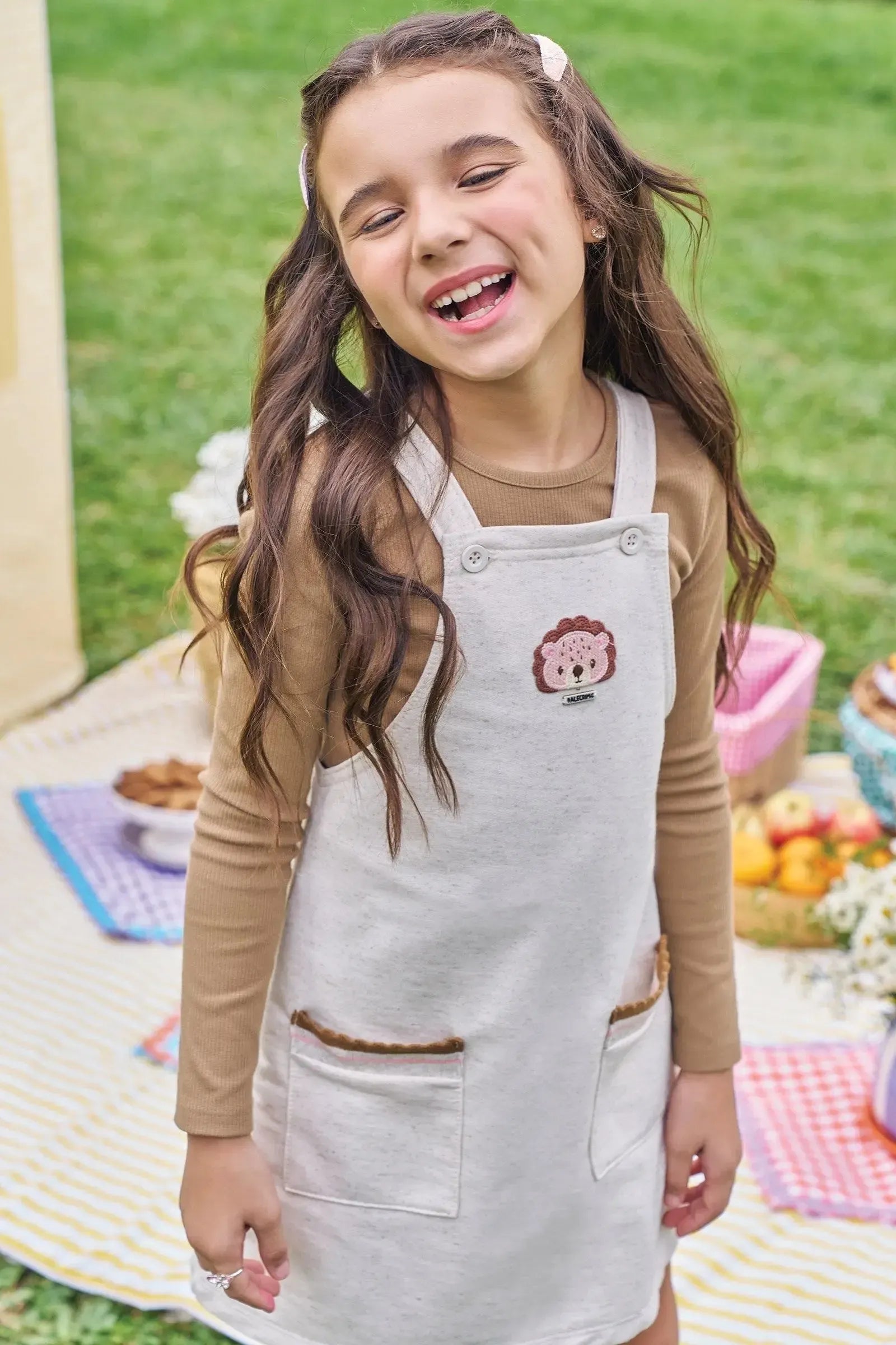 Conjunto de Blusa em Canelado e Salopete em Moletom Linho sem Pelúcia 89904 Kukiê Infantil Menina