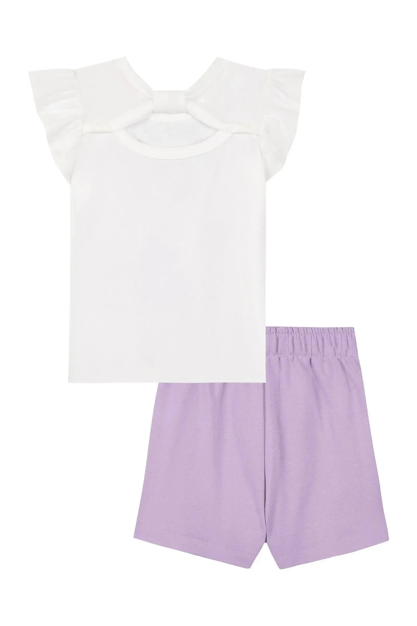 Conjunto de Blusa em Canelado e Short Saia em Moletom sem Pelúcia 88849 Kukiê Infantil Menina