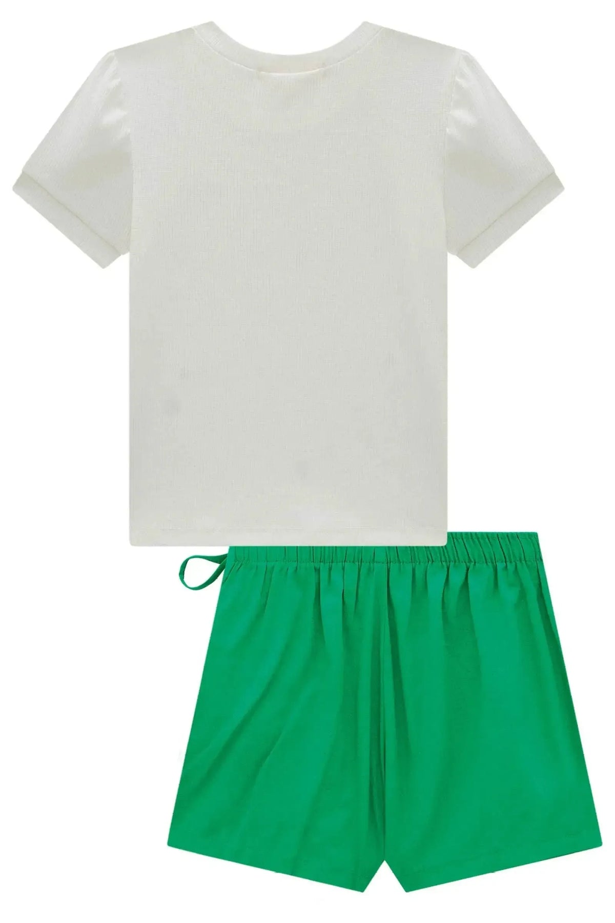 Conjunto de Blusa em Canelado e Short Saia em Viscolinho Sarjado 98708 Kukiê Infantil Menina