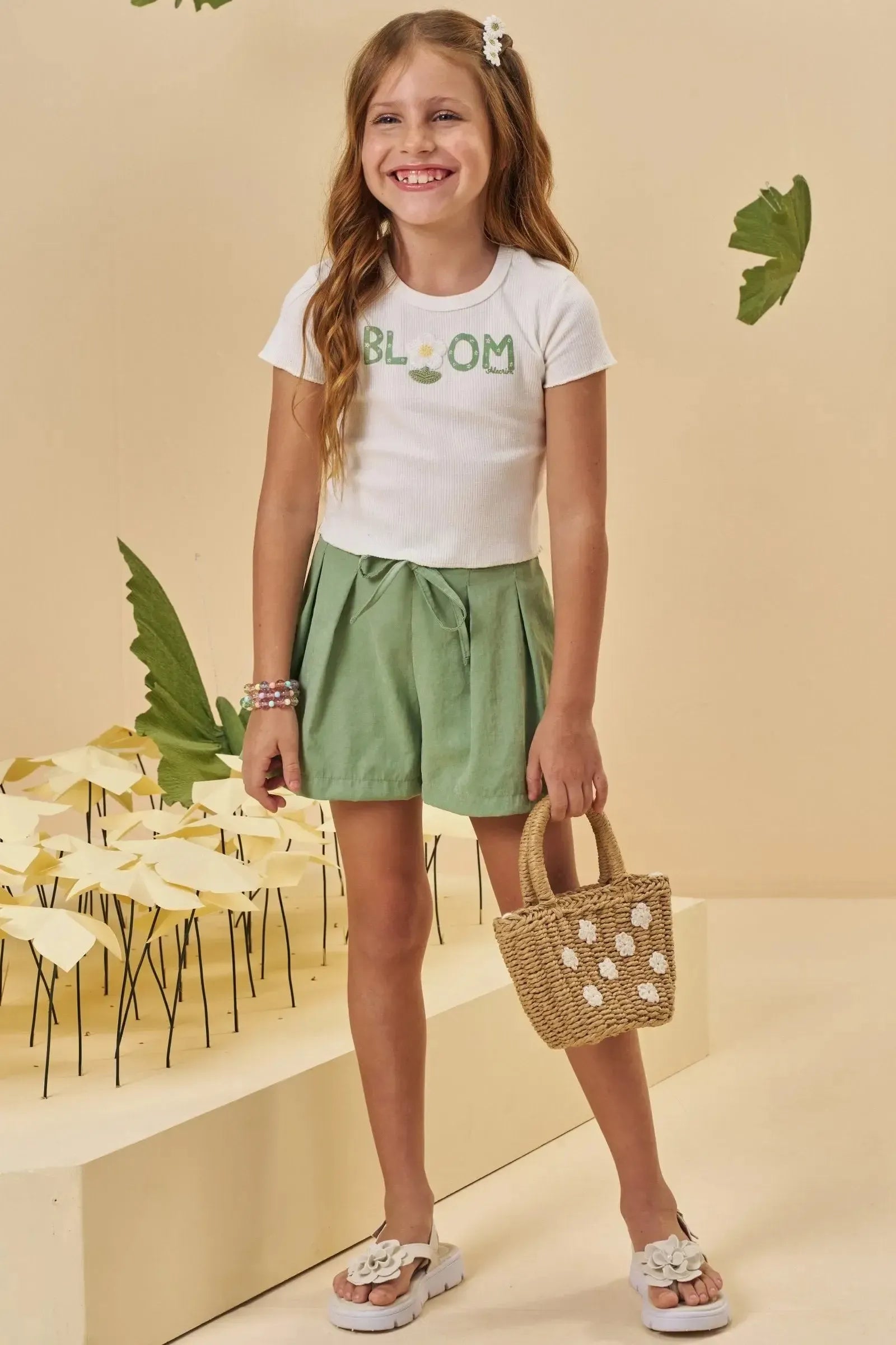 Conjunto de Blusa em Canelado e Shorts em Cupro 95545 Kukiê Infantil Menina