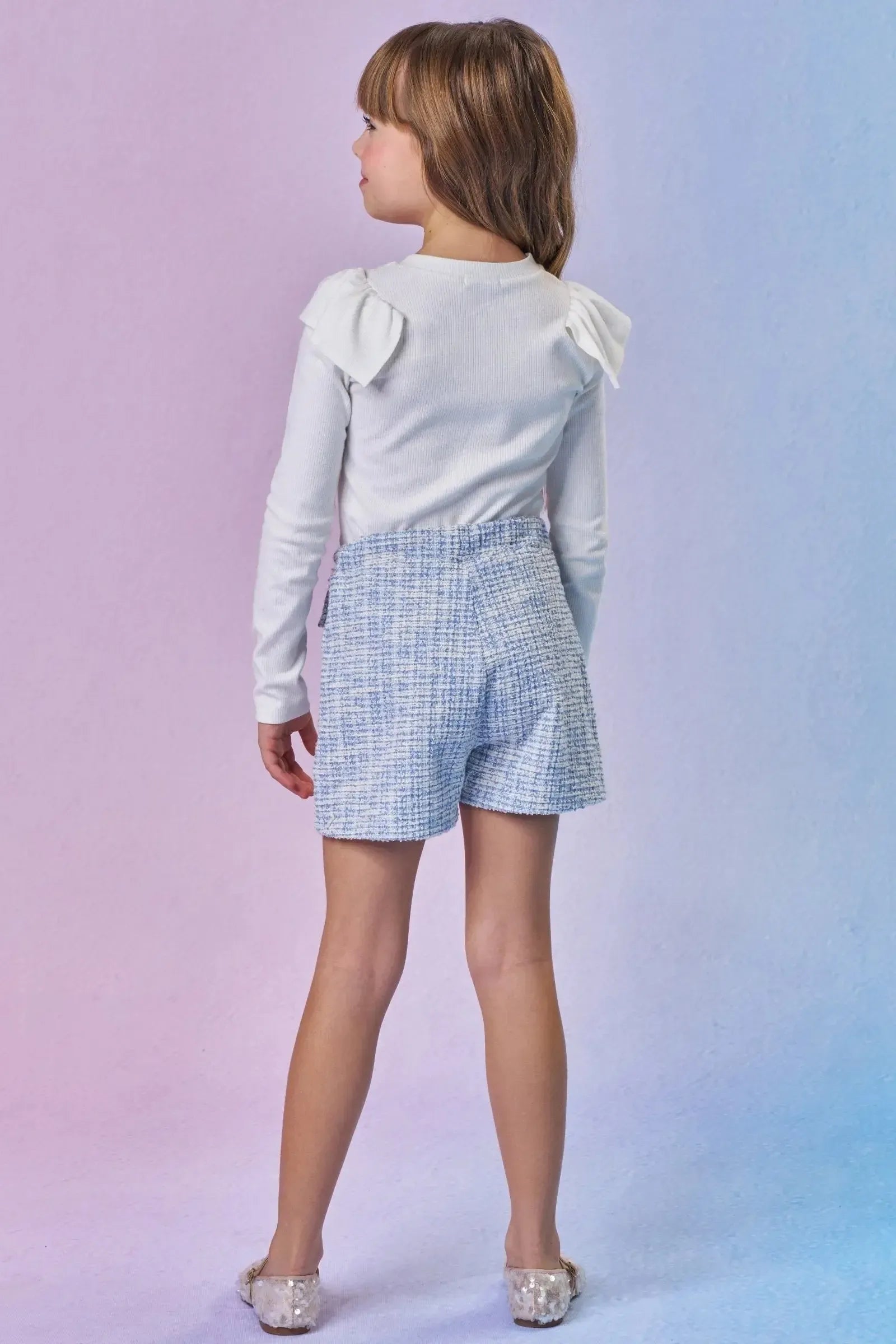 Conjunto de Blusa em Canelado e Shorts em Malha Tweed 89675 Infanti Infantil Menina