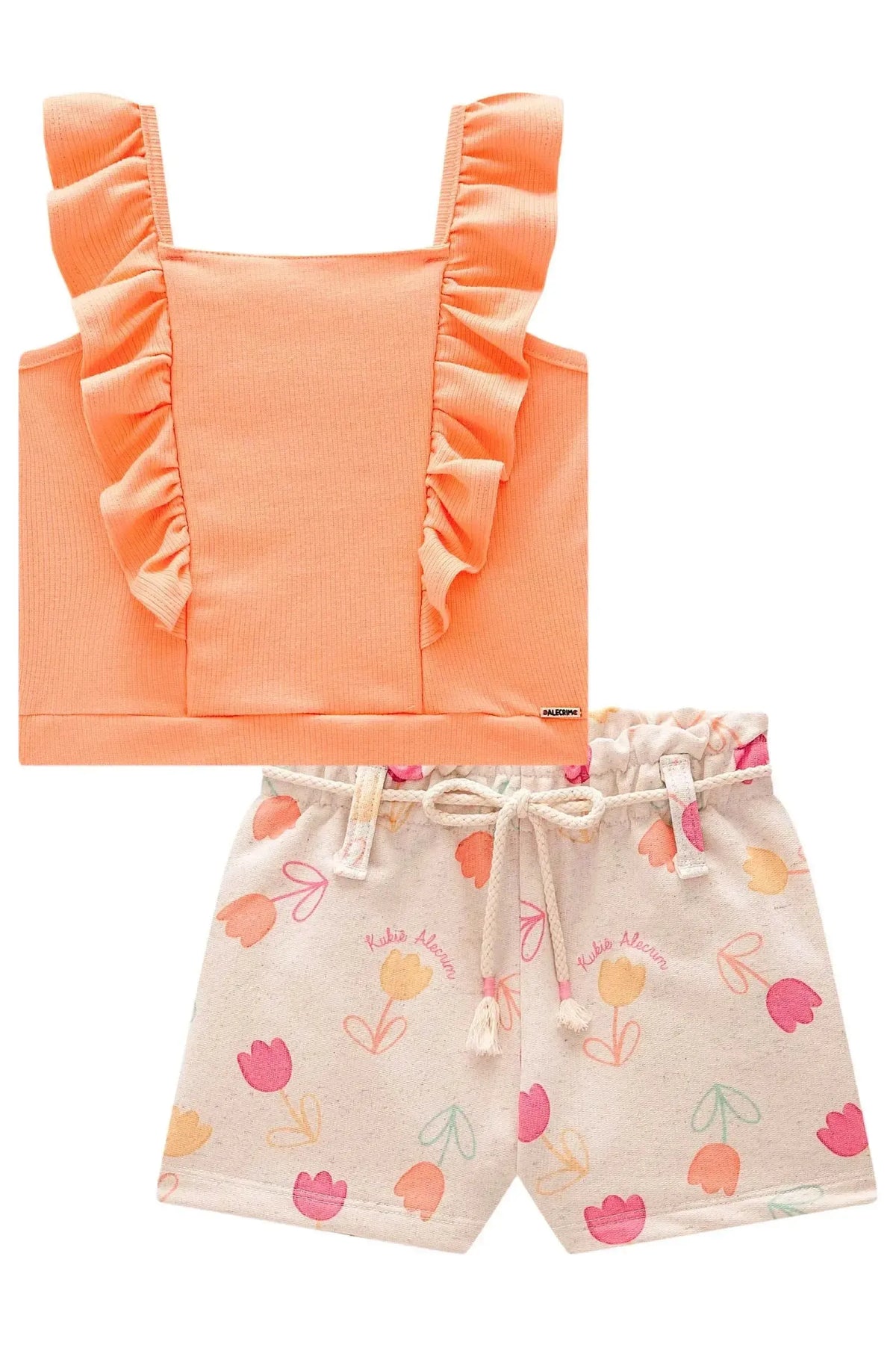 Conjunto de Blusa em Canelado e Shorts em Moletom Linho 97997 Kukiê Infantil Menina