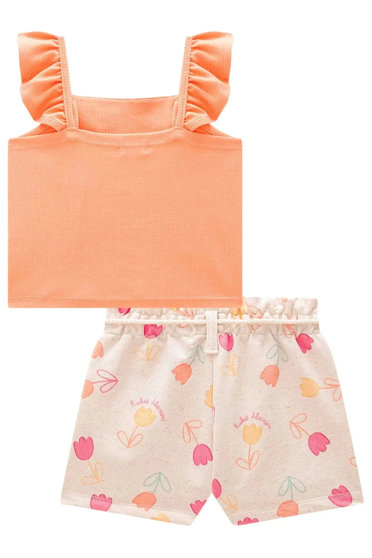 Conjunto de Blusa em Canelado e Shorts em Moletom Linho 97997 Kukiê Infantil Menina